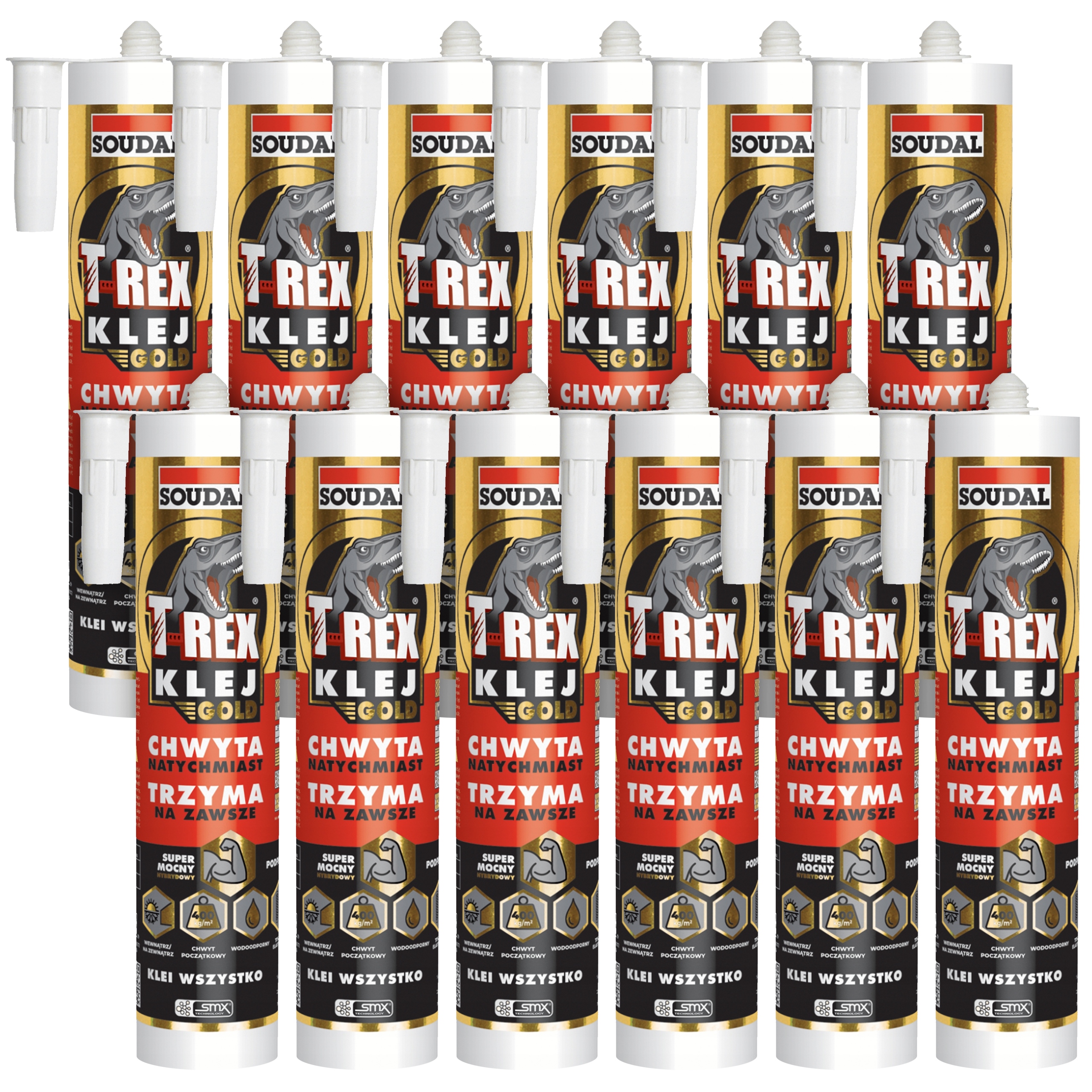 12szt Soudal T-rex Gold klej montazowy Hybrydowy Uniwersalny 290ml Strong