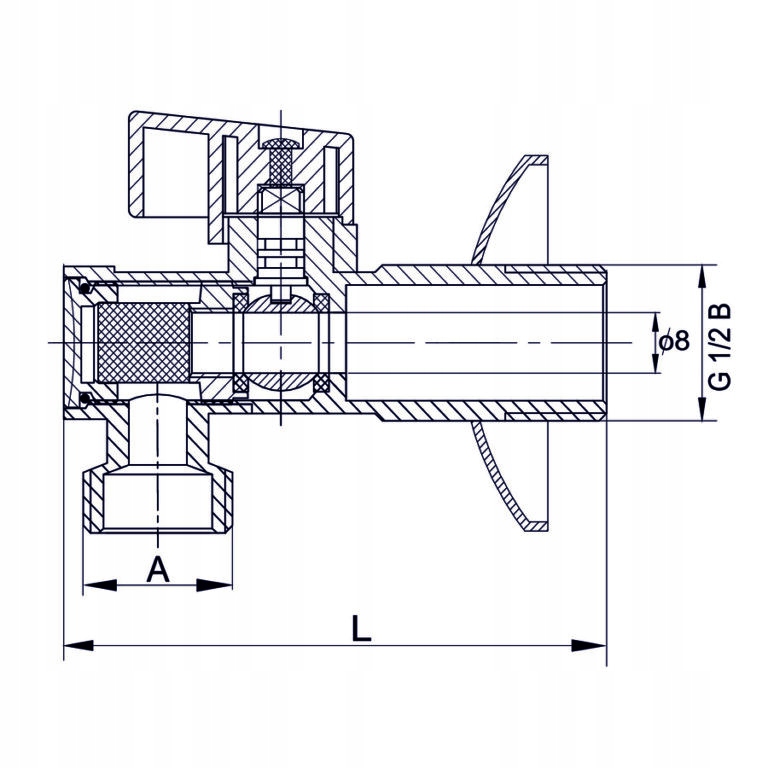 KUREK KULOWY KĄTOWY Z FILTREM I Z ROZETĄ CHROM 1/2 Kod producenta ART.801-1/2X1/2 CH.