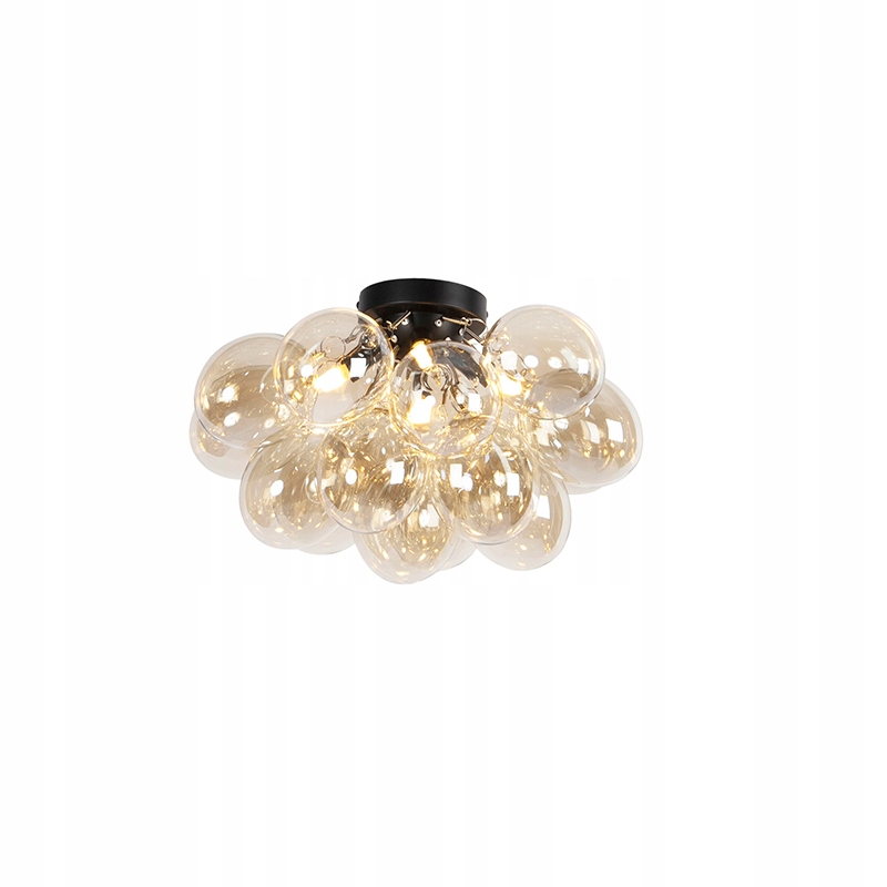 Designerska lampa sufitowa czarna z bursztynowym szkłem 4-światłowa Uvas