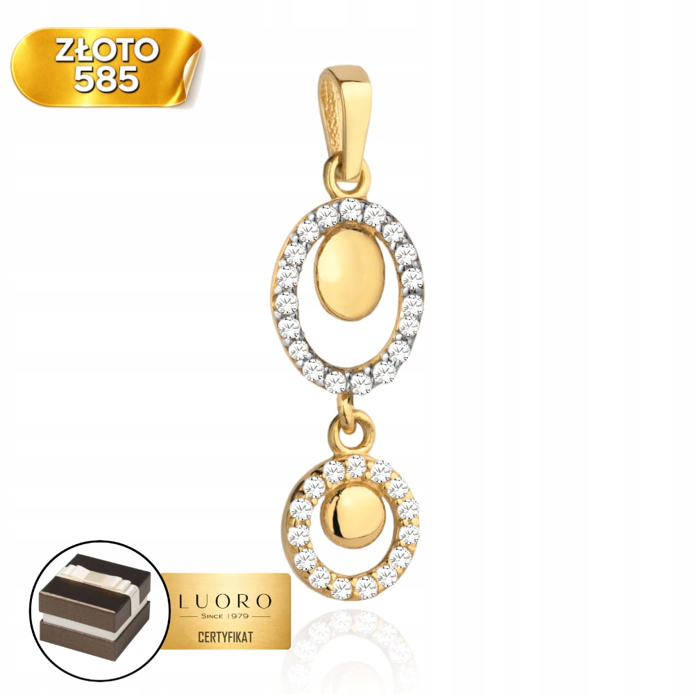 Gold Žlutý Přívěsek 585 14K Ovál Zirkony Kolečko 2,6 CM Elegantní