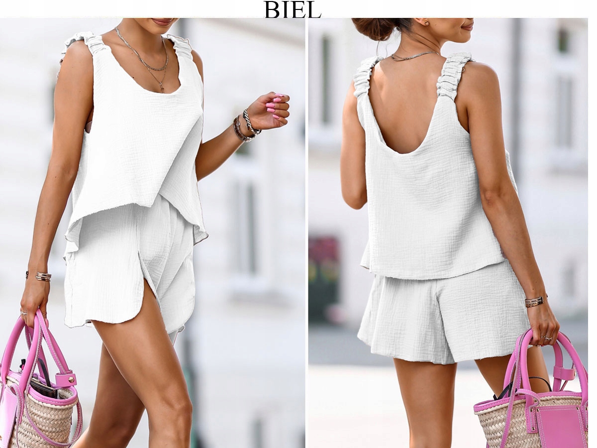 KOMPLET TOP SPODENKI MUŚLIN OVERSIZE LEKKI KOLORY Model J334
