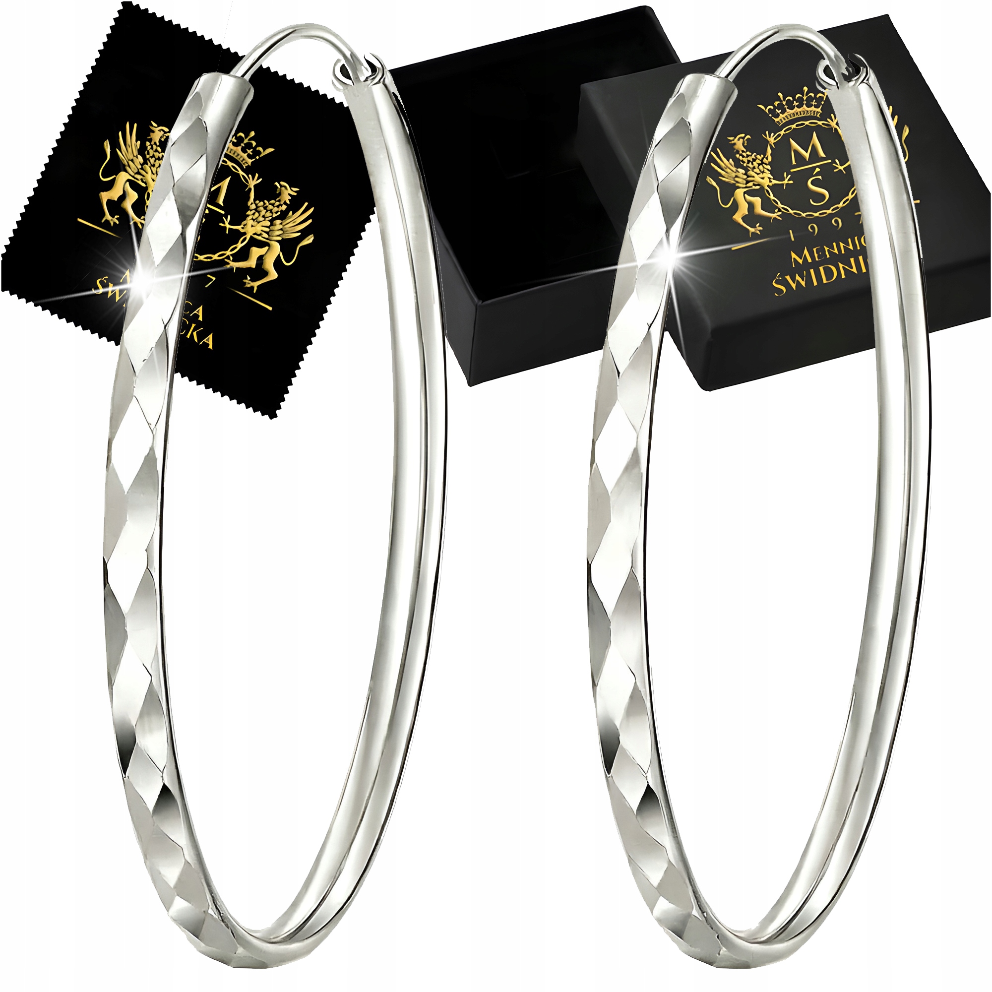 Stříbrné Náušnice 925 Diamantová kolečka pro ženy, anglické, 30/40/50/60 mm