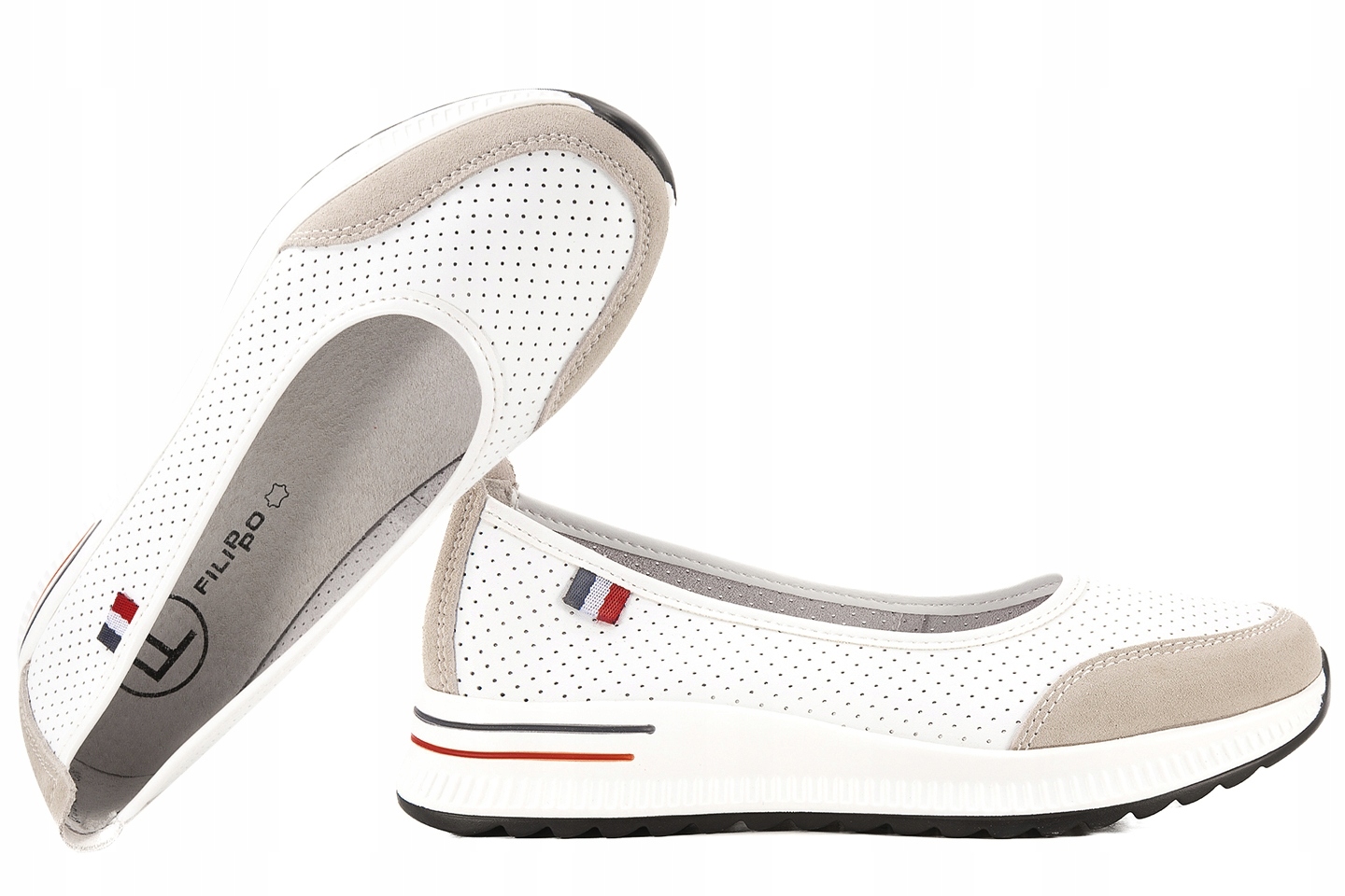 Filippo DP6134 Ažurové Sportovní Baleríny Polobotky Na Platformě Kůže Bílá