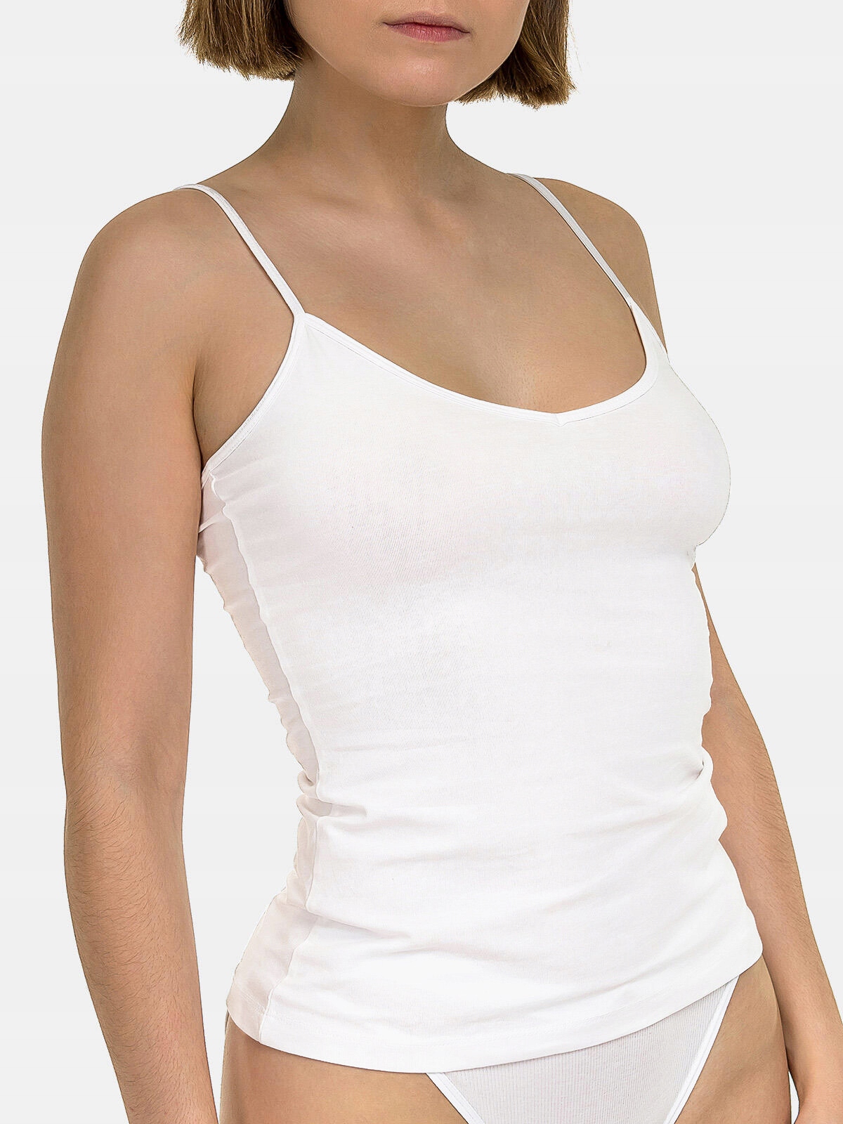 BLUZKA DAMSKA NA RAMIĄCZKACH KOSZULKA TOP GŁADKA BAWEŁNIANA BASIC BIAŁA L Marka SZACHOWNICA