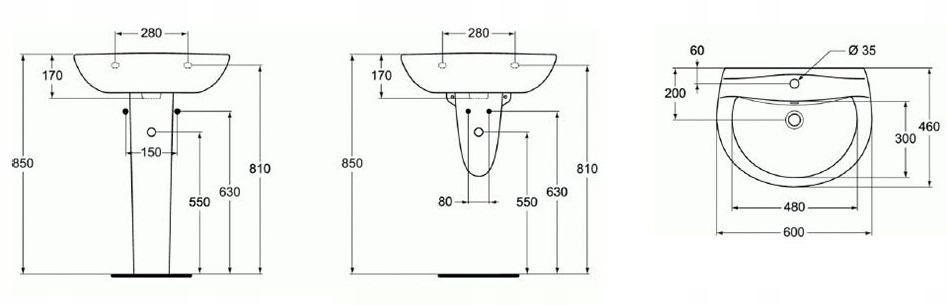 WŁOSKA umywalka ścienna wisząca 60+ bateria czarna Linia ROMSTAL