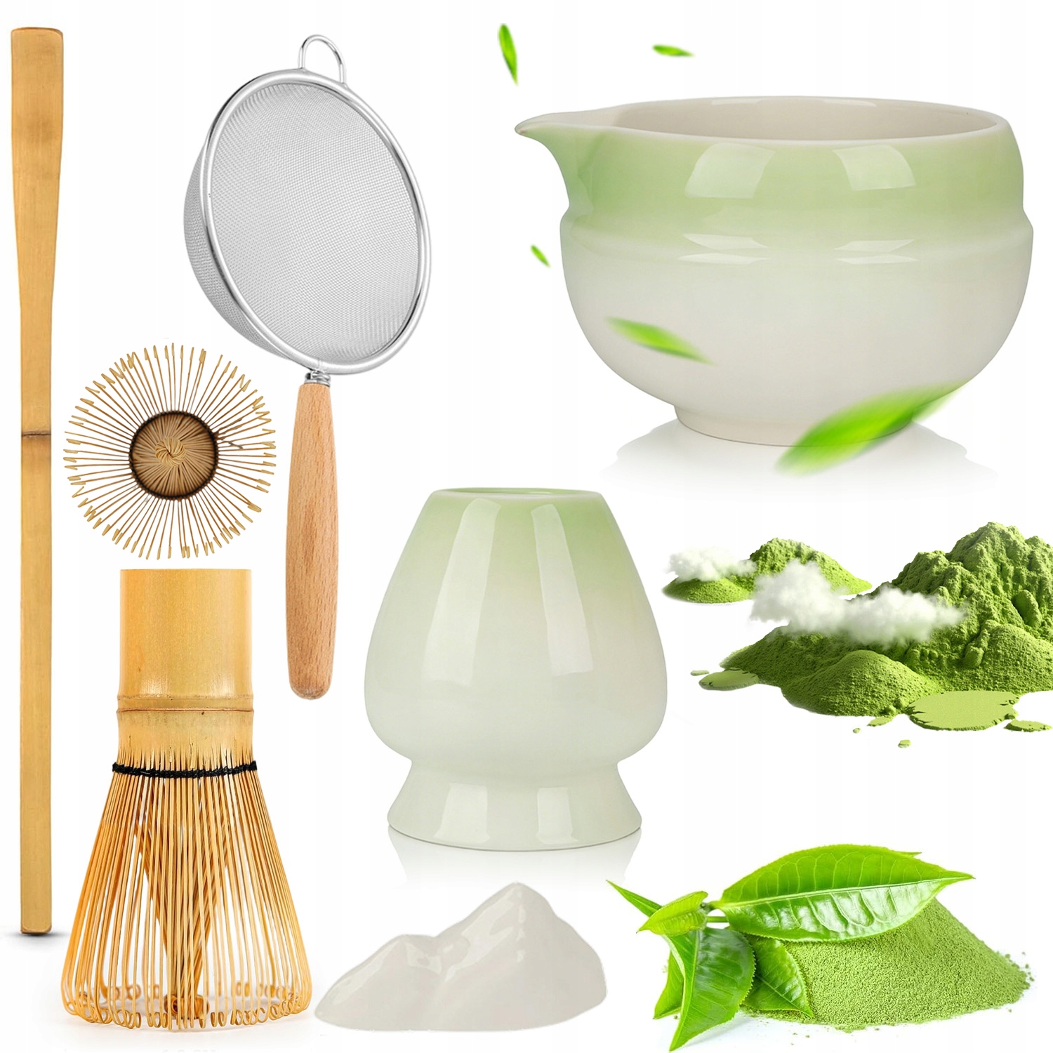 Bambusowy Zestaw Do Robienia Matchy Trzepaczka Łyżka Chasen, Miotełka 7SZT