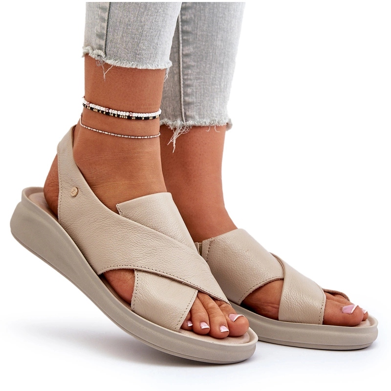 Zazoo 40392 Dámské Kožené Sandály Na Lehkém Podpatku, Béžové, Velikost 37