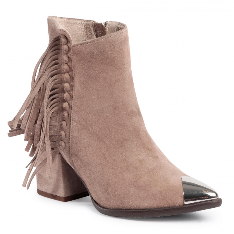 béžové kotníkové boty kovbojské boty kožené velurové ozdobné přední část Karino 36