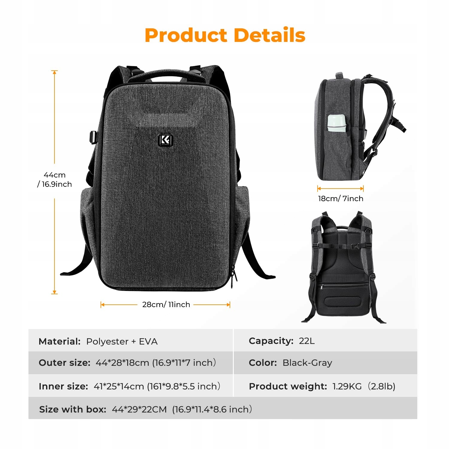 K&F CONCEPT Plecak Na Aparat Z Twardą Obudową Laptop 15.6" — miniatura 7