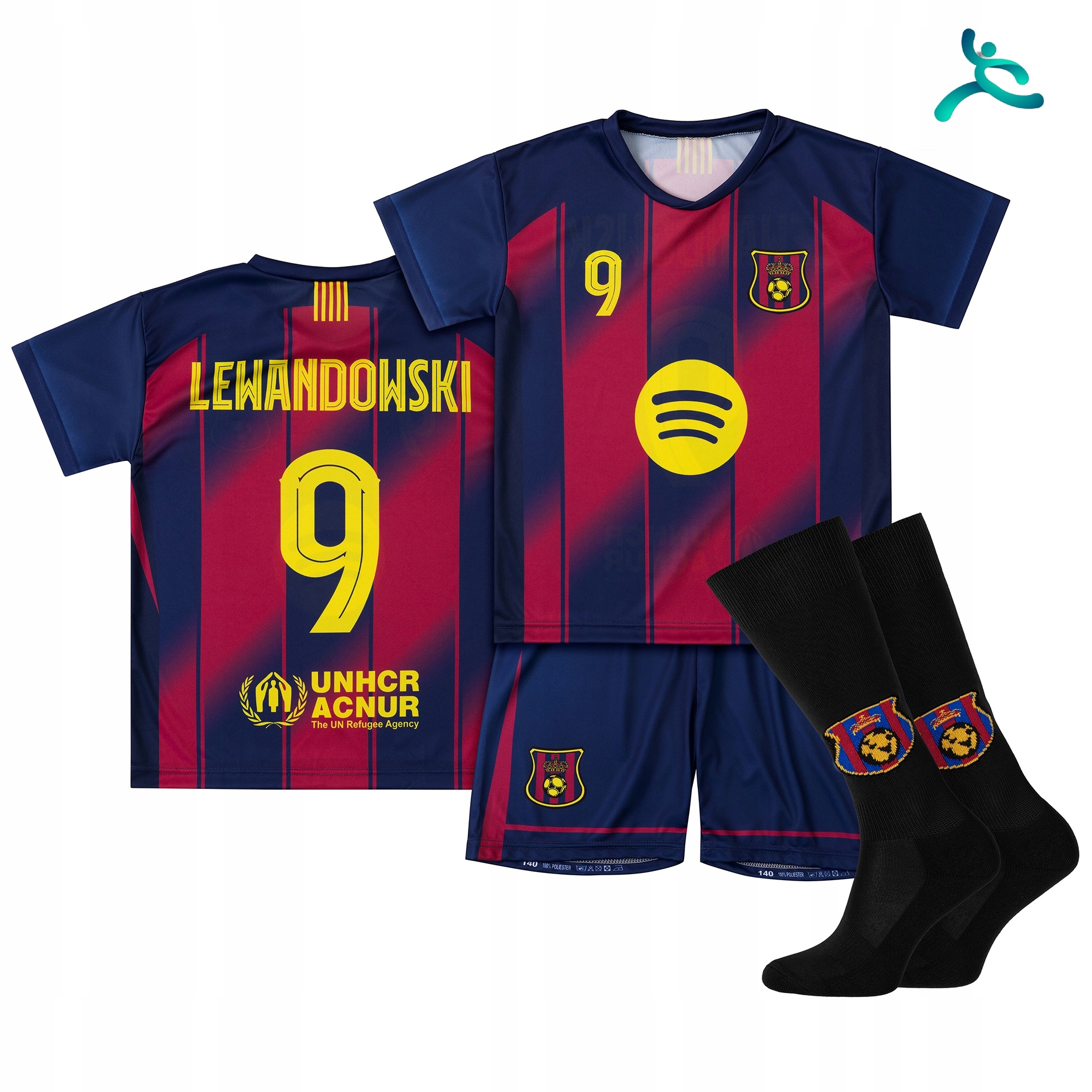 Strój komplet piłkarski getry Lewandowski rozm. 134
