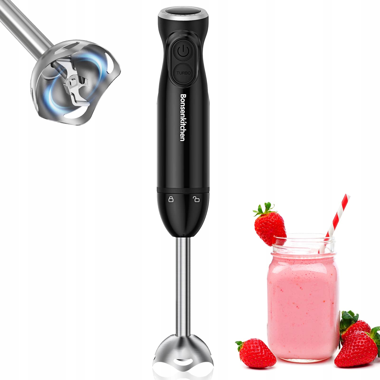 BONSENKITCHEN Blender Ręczny 1000W Stalowy Do Zup Smoothie Püree HB3201