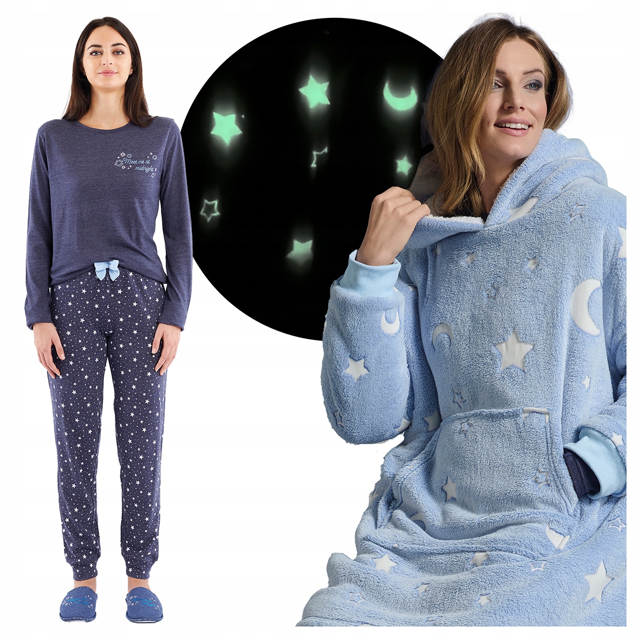 Teplý set pyžama Denisa Námořnická Modrá s mikinou Milana Hvězdičky S+s/m