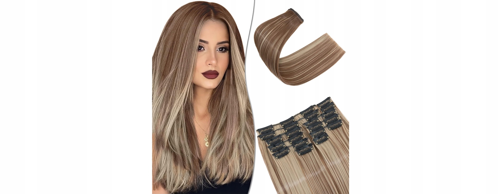 Syntetické vlasy o délce 55 cm Sego Clip Extensions, 12 ks, s 22 klipy