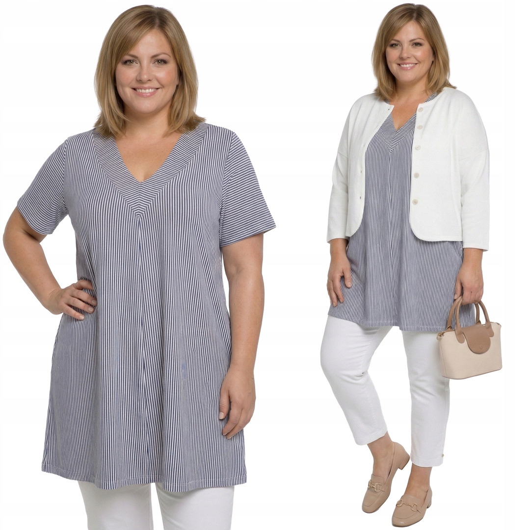 Bílá pruhovaná tunika plus size velikost 50