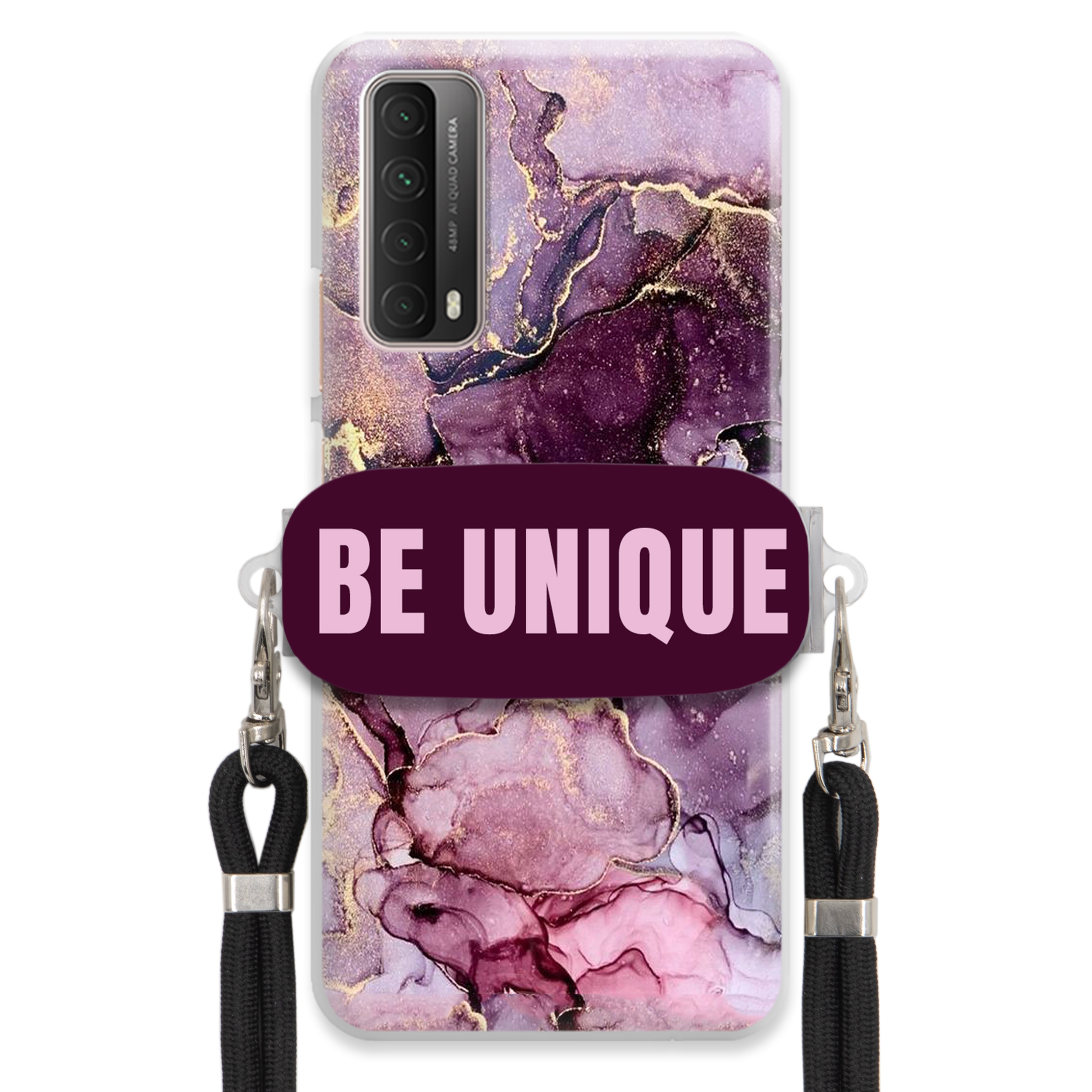 Puzdro pre Huawei P Smart 2021 Case držiak na šnúrku Čierny fialový mramor