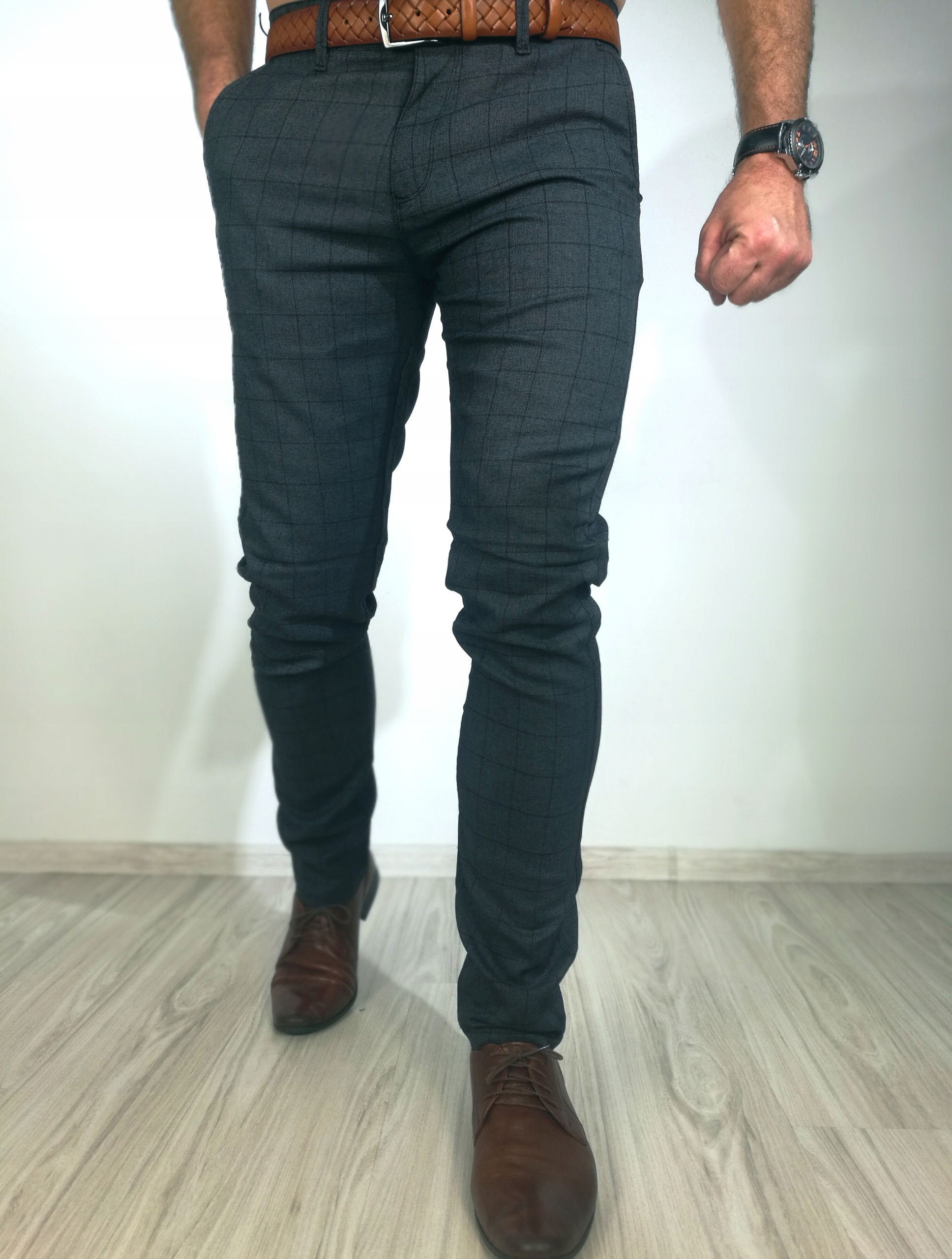 Pánské šedé elegantní kostkované kalhoty Sdm 32