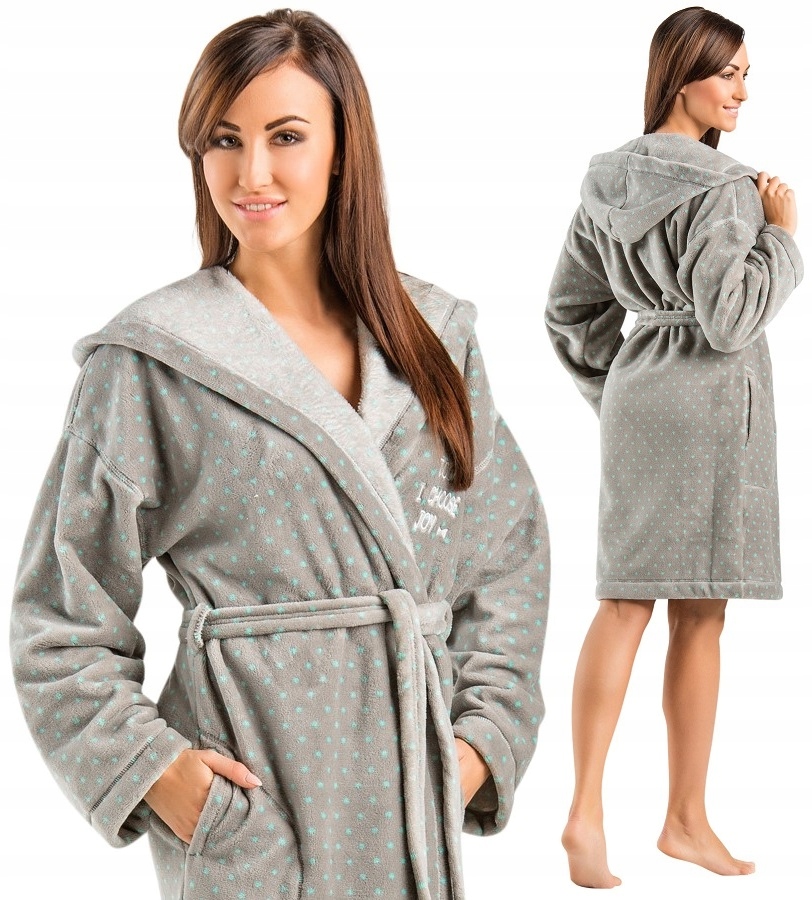 

Krótki Ciepły - Puchowy Damski Szlafrok Podomka M