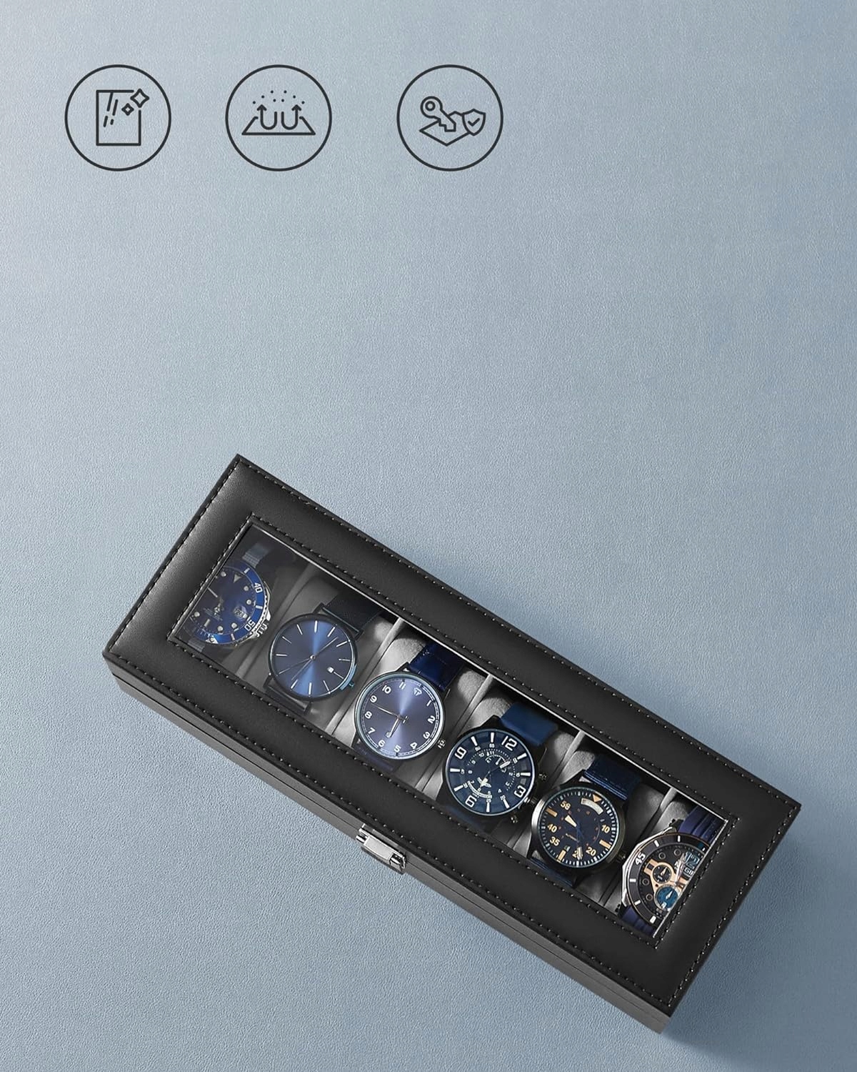 PUDEŁKO ETUI SZKATUŁKA NA ZEGARKI 6szt PREZENT GABLOTA ORGANIZER Kolor czarny