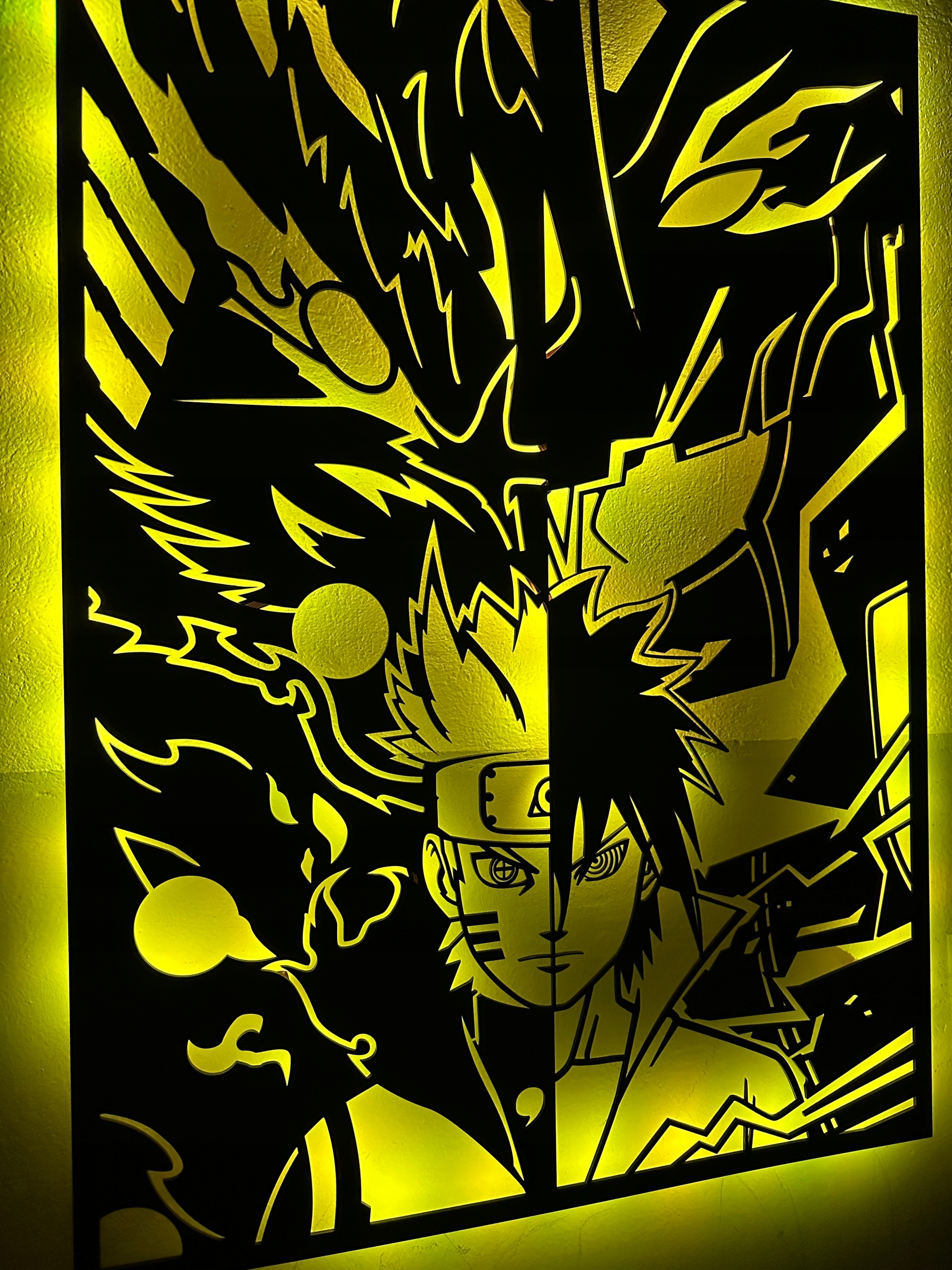 Dřevěný obraz Anime Naruto vs Sasuke Led Nástěnná Dekorace 3D obraz