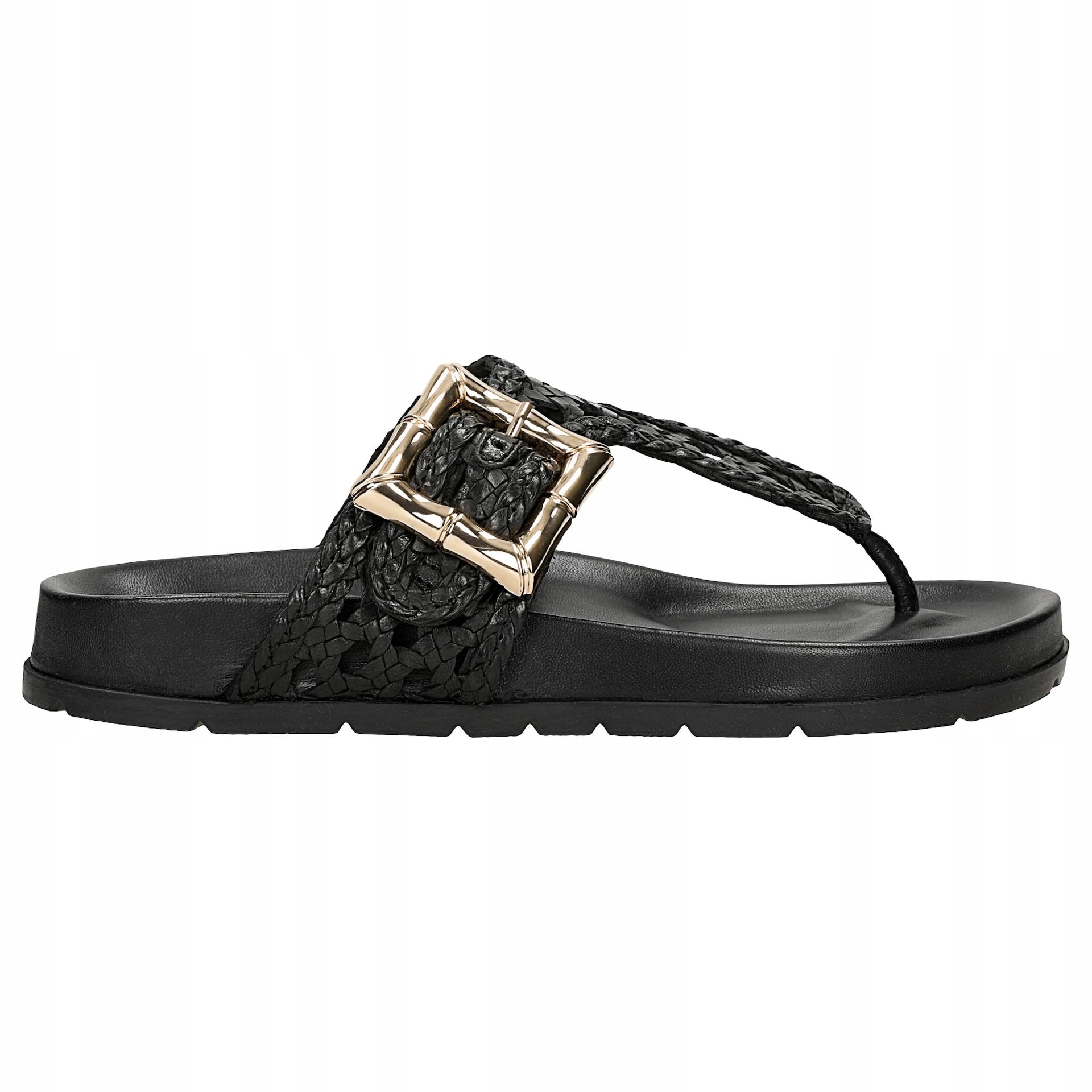 Černé dámské ažurové žabky se zlatou přezkou, velikost vel.