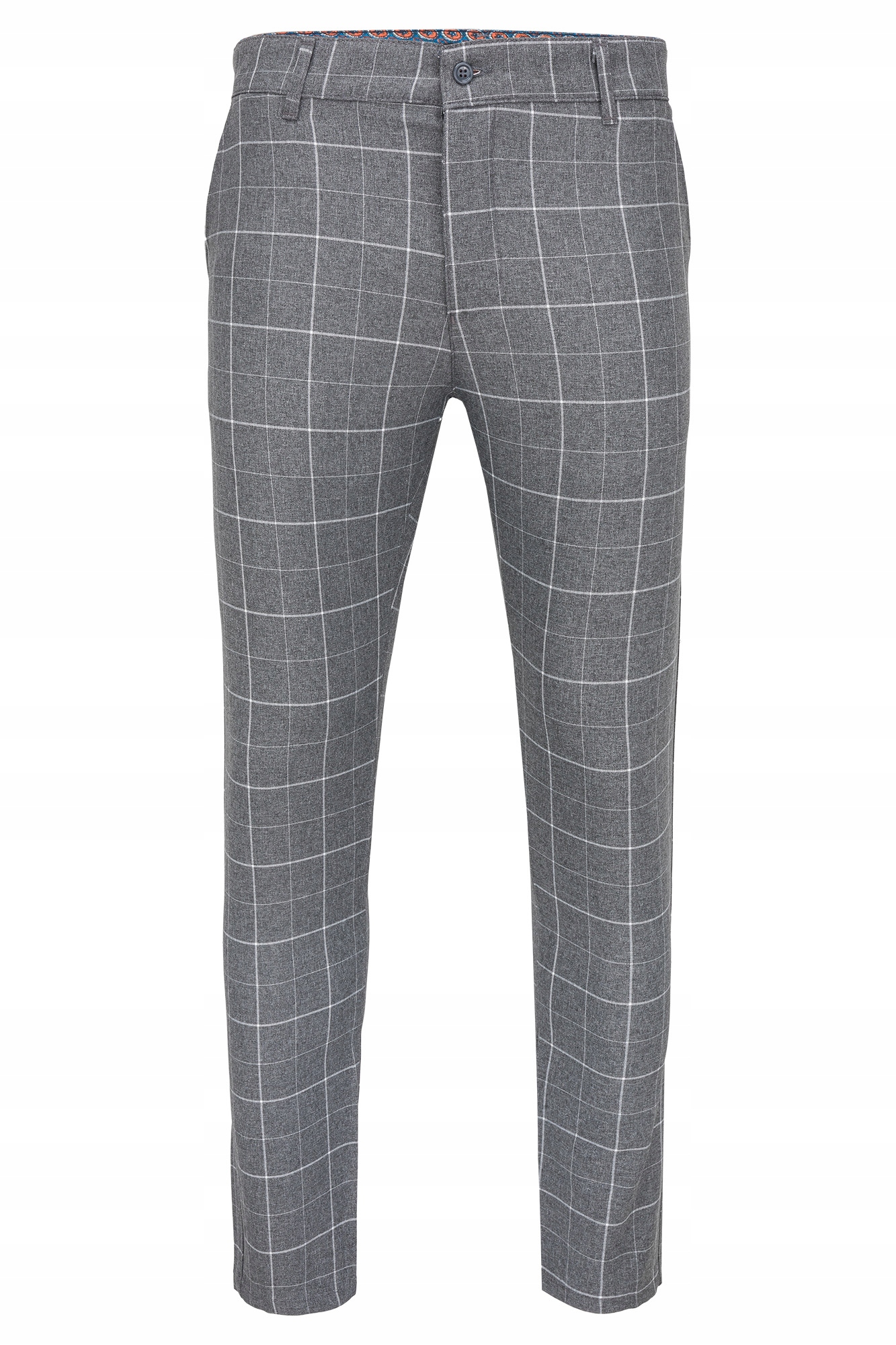 Pánské Kalhoty Šedé S Bílou Kostkovanou Barvou Elegantní Slimfit Vizitkové Chinosy 36