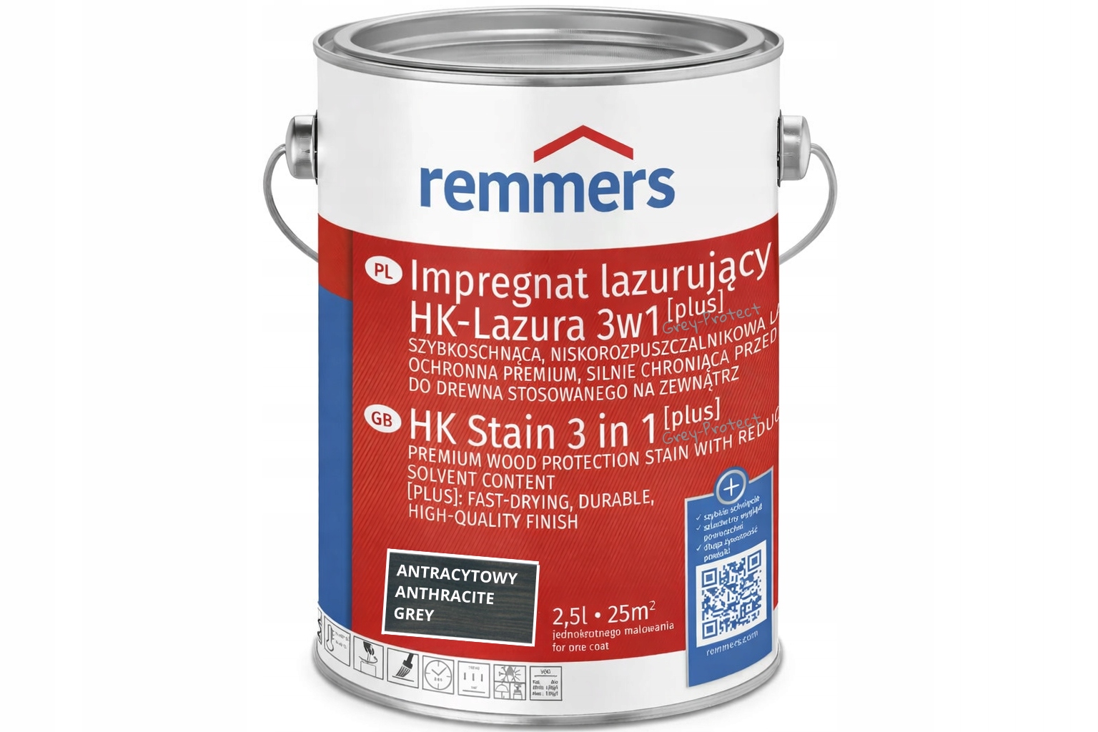 Remmers HK-Lazura 3w1 [plus] Impregnat lazurujący Antracytowy 5L