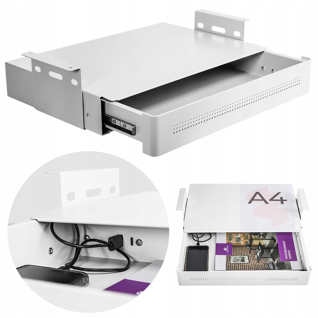 Podstolová zásuvka s Usb 78 x 30 cm Spacetronik Polica biela