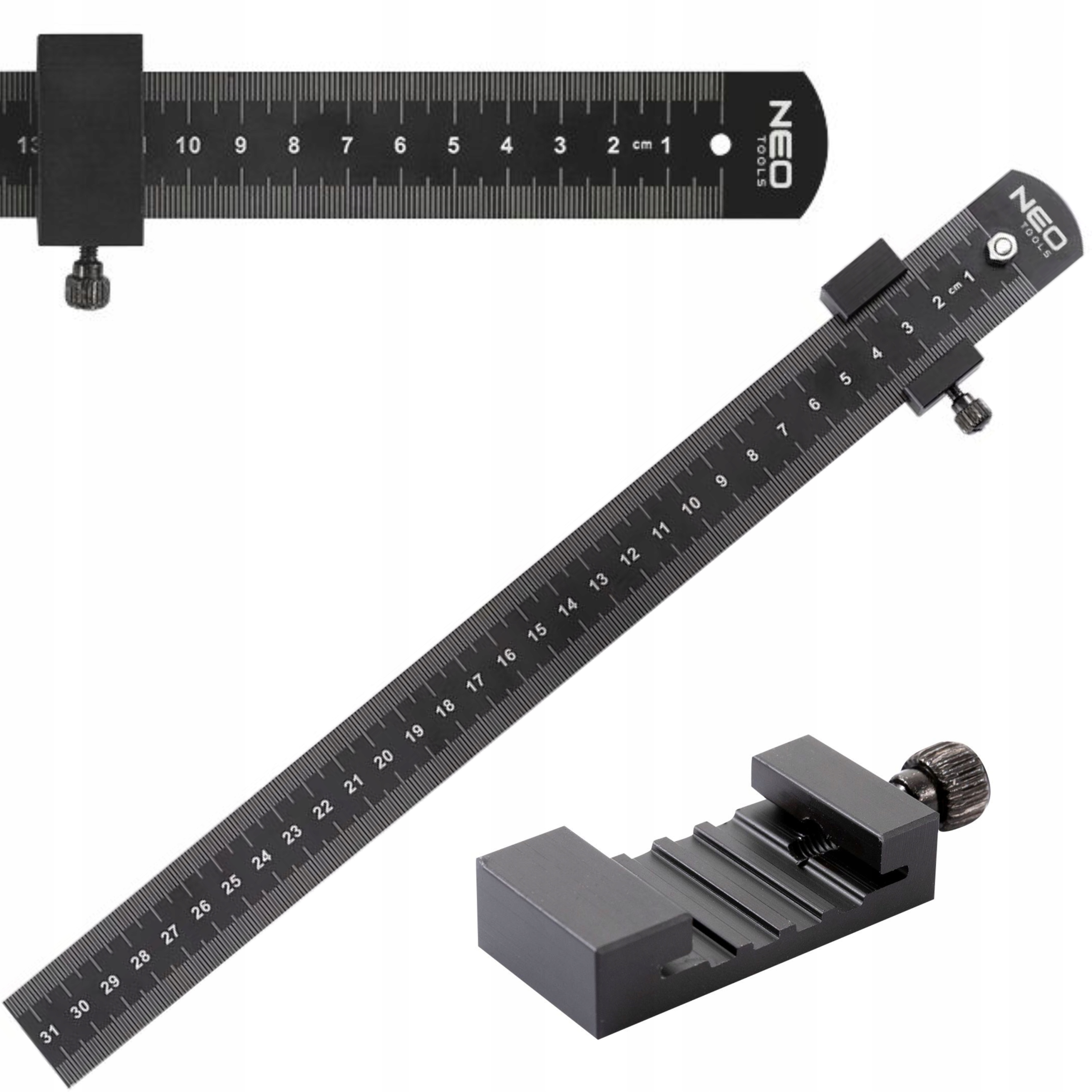 NEO PRZYMIAR LINIJKA MIARKA OGRANICZNIK TRASERSKA STAL 30CM SKALA 72-200