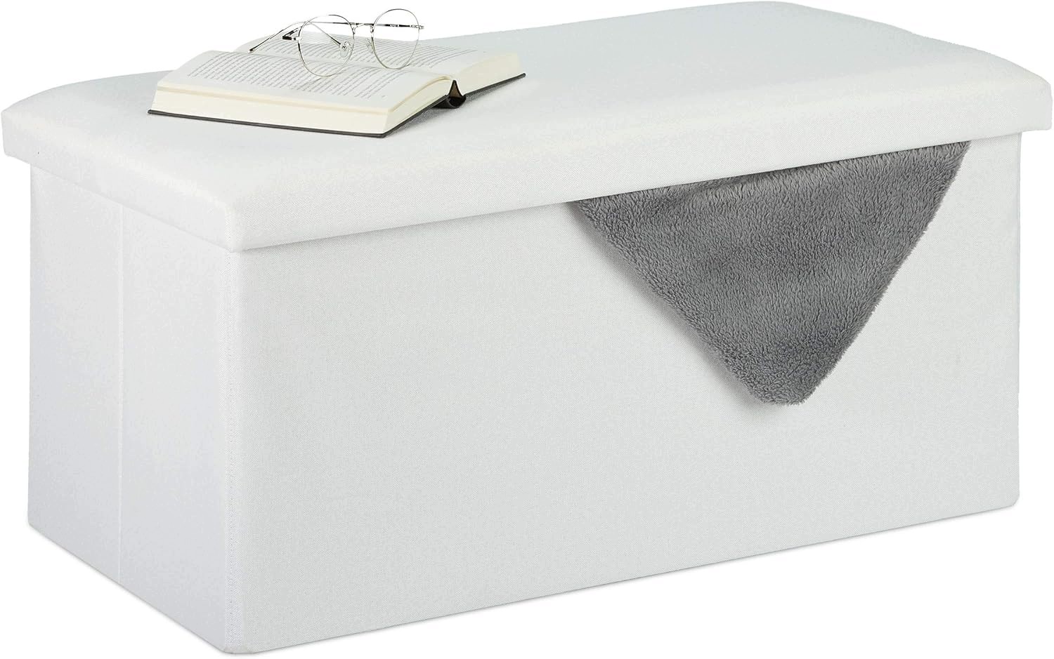 Skříňová Lavice Bílá S Úložným Prostorem, Čalouněná, 76,5 CM
