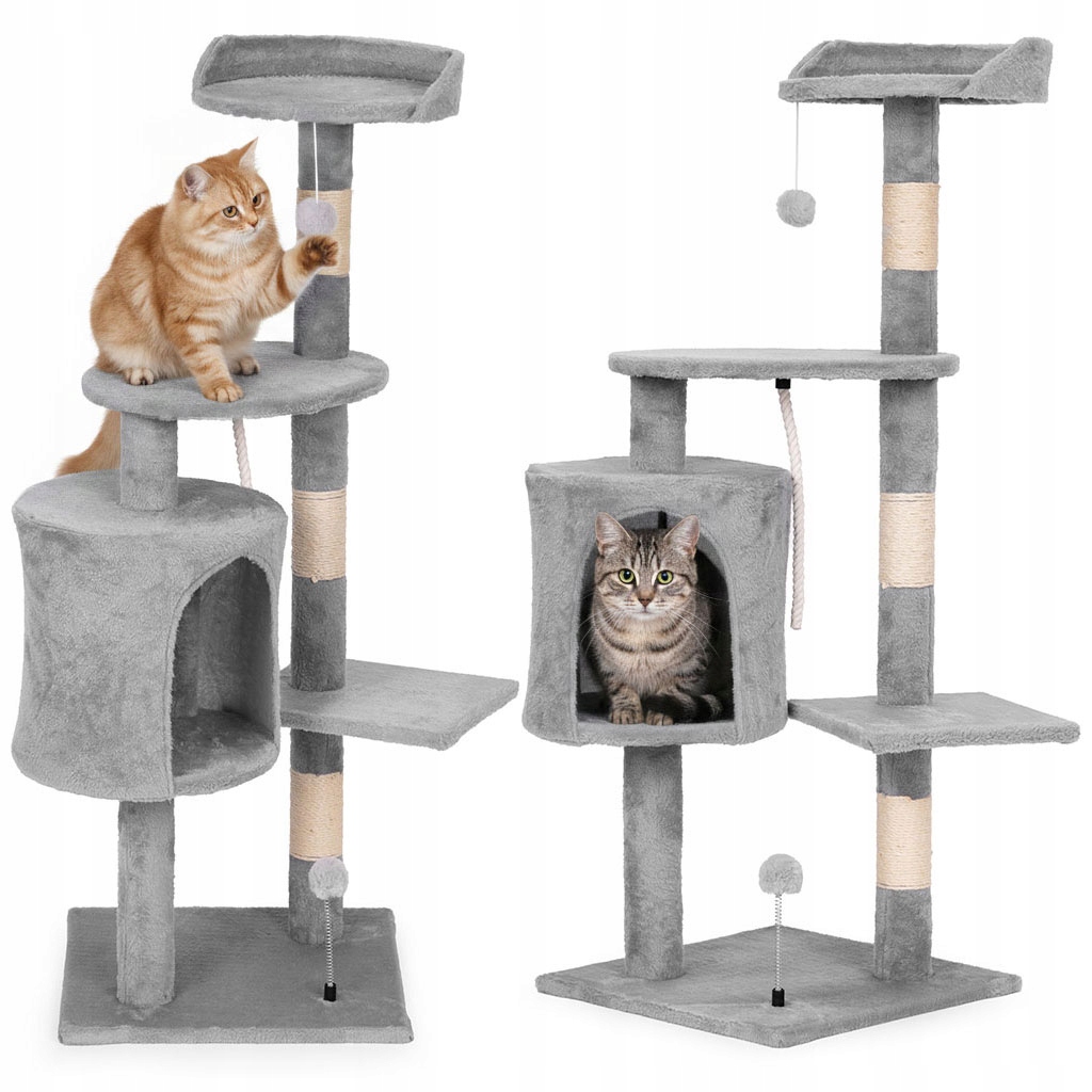 Levně Vysoké Škrabadlo Pro Kočky Pelíšek Sloupek Věž Comek 110 CM Šedé Petsi