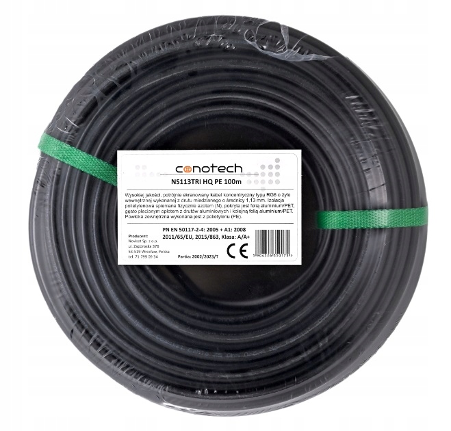 Koaxiální kabel Cono-tech RG6 Ns CB113 1,13mm Cu, Trishield, Pe, 6,8mm, G