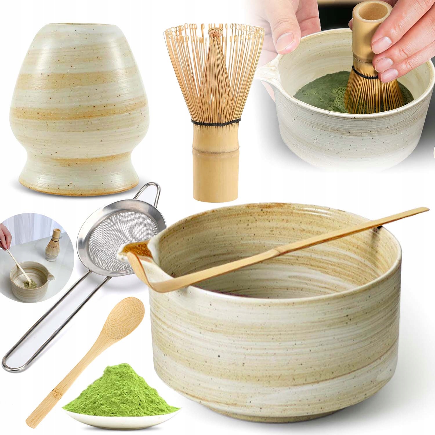 Levně Set Čaj Matcha Matchy Miotelka Bambusový Čajový Obřad 6 Set