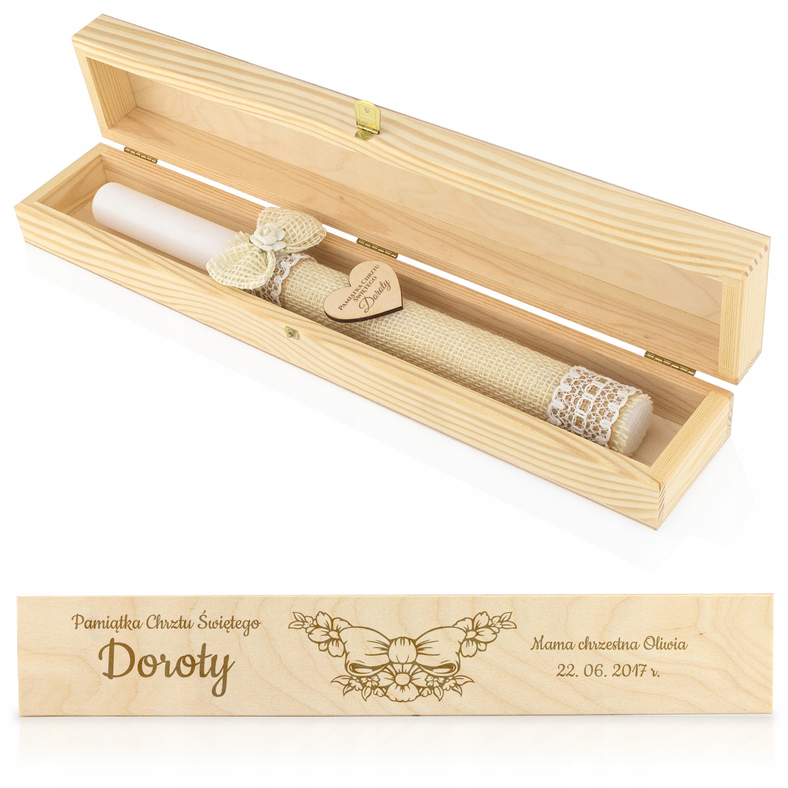 ŚWIECA do chrztu w drewnianym PUDEŁKU GRAWER IMIĘ Marka inna marka