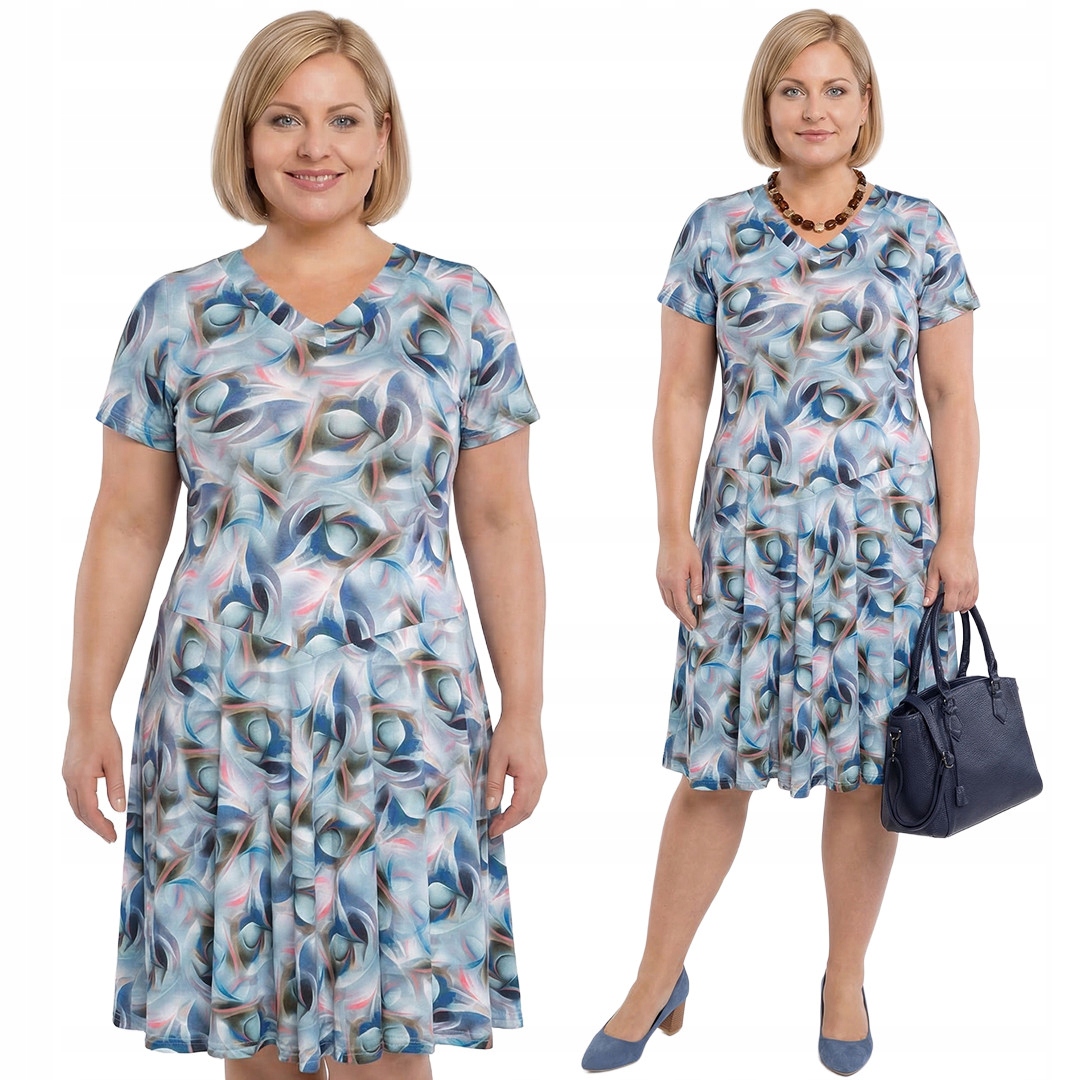 Šaty s modro-šedými vzory a velikostí velikost 50