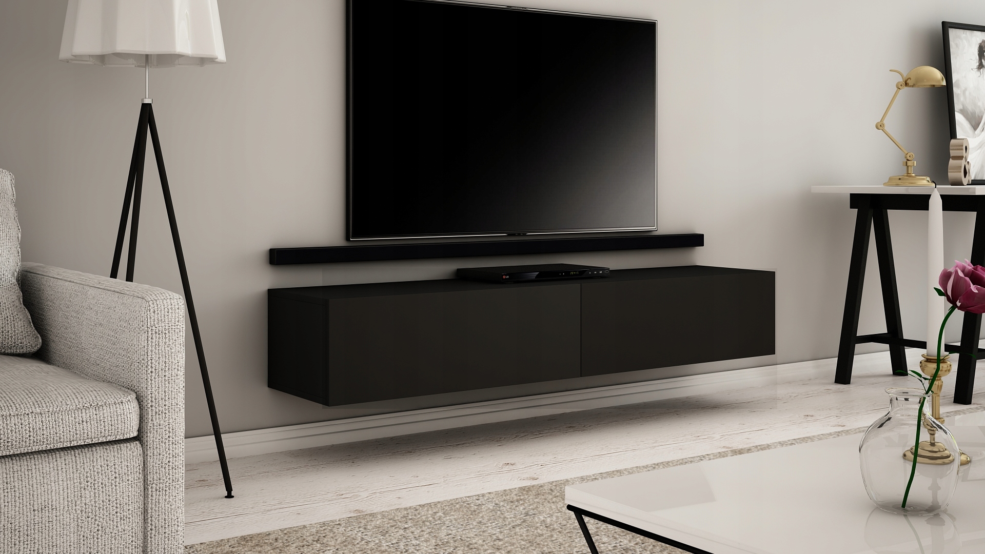 SZAFKA RTV WISZĄCA 180 CM CZARNY MAT