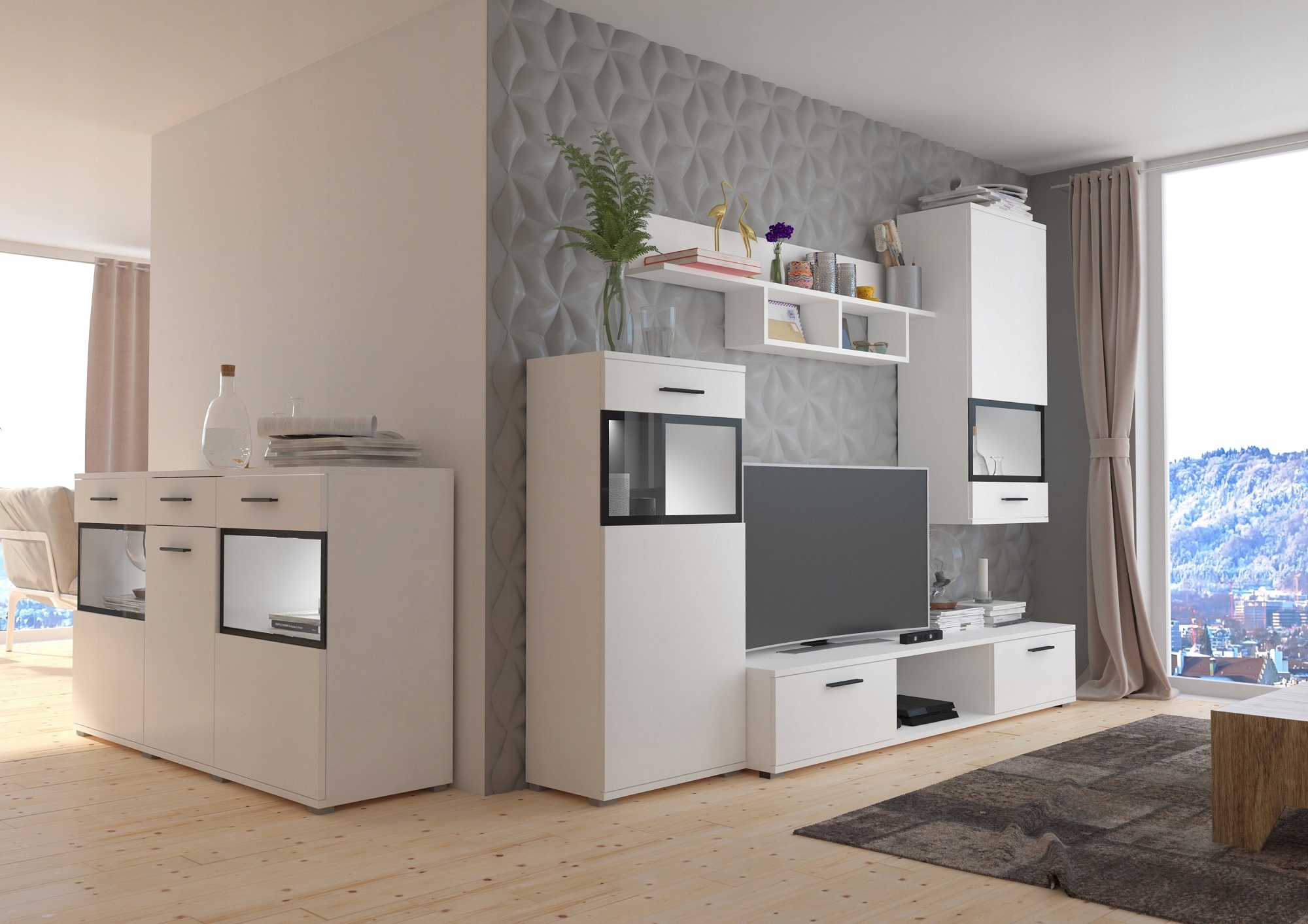 Meblościanka EMMA+komoda oświetlenie LED, 3 kolory Marka inna