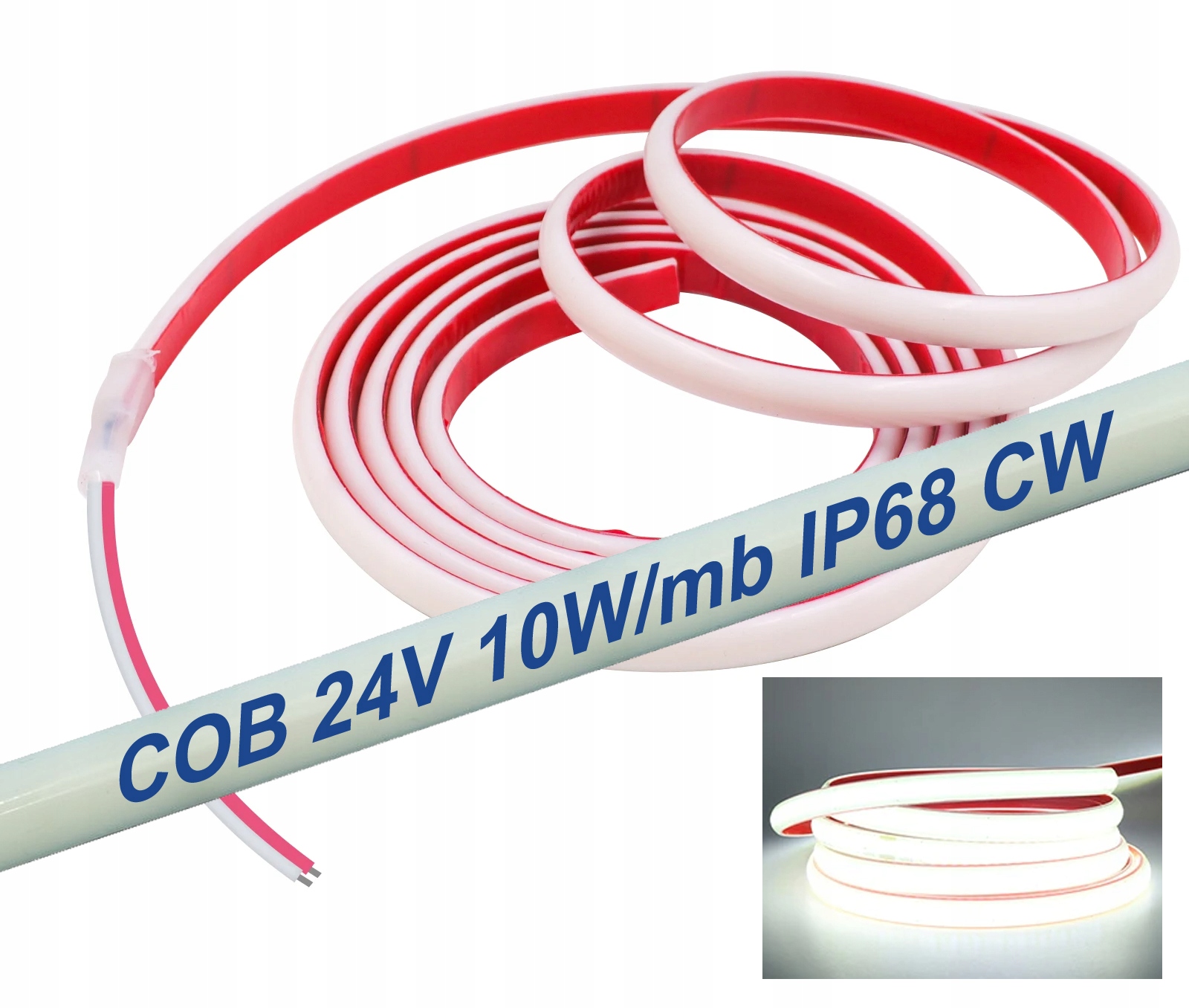 Led pásek Cob 24V 480 Cw 6000K 10W/m IP68 5m do sauny bazénu jezírka