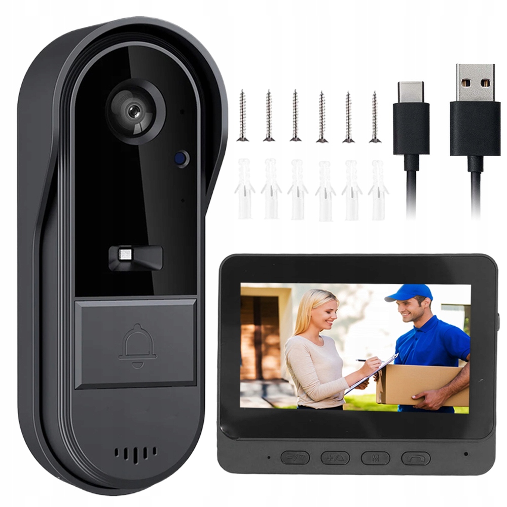 Videodomofon 2,4 GHz 480p Kamera Full Hd Smart Video Bluetooth Černá