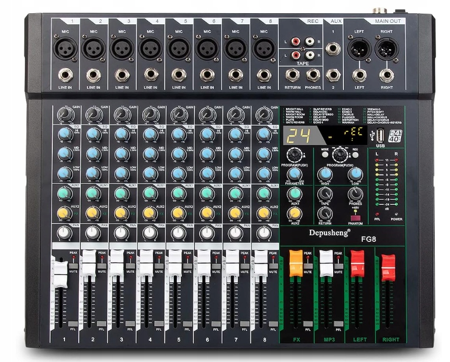Depusheng FG8 profesionální 8kanálový audio mixážní pult pro nahrávání počítače