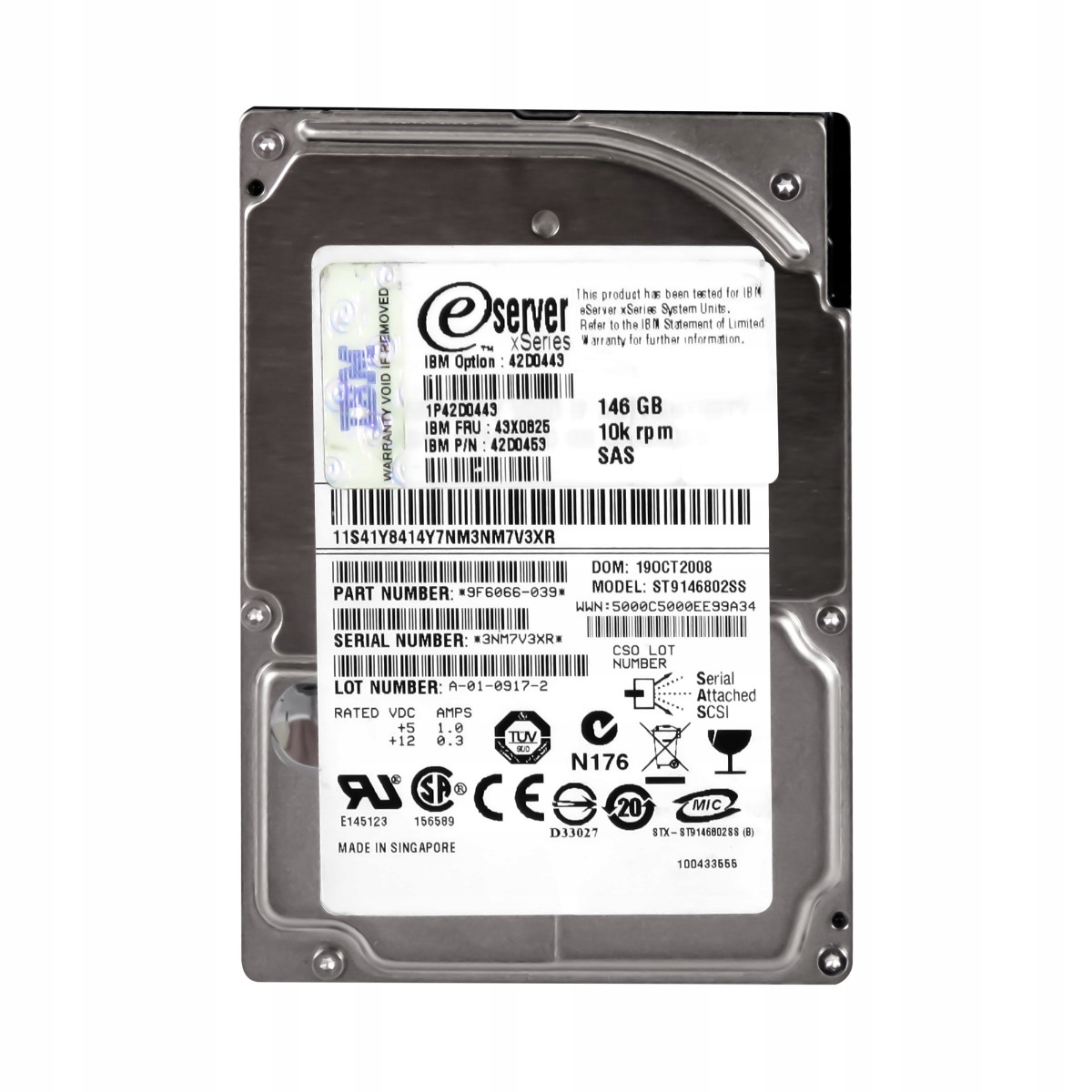 Ibm 43X0825 42D0453 146GB 10K 16MB Sas 2.5'' ST9146802SS