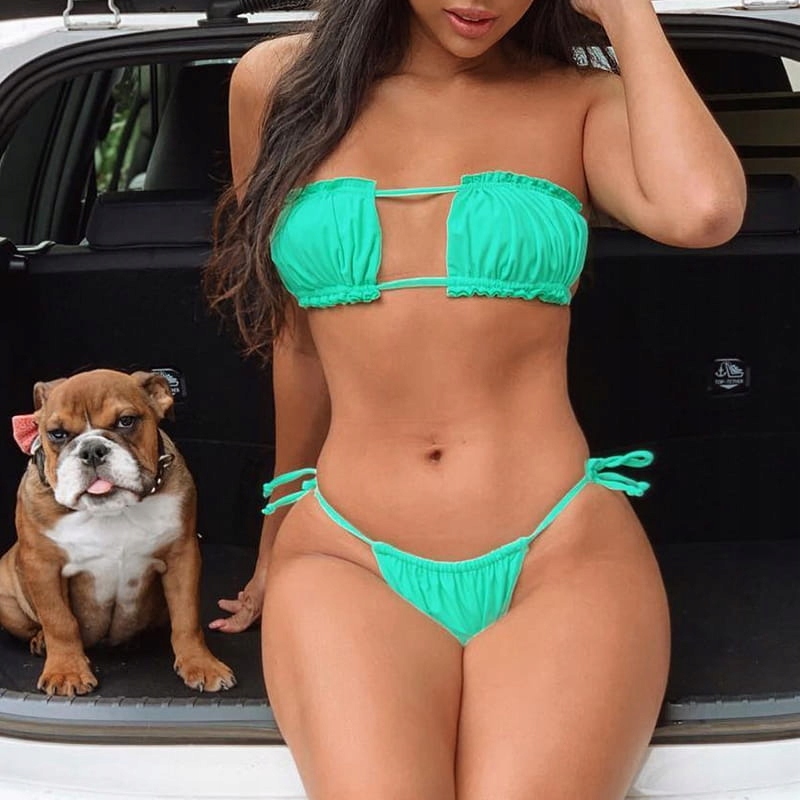 BIKINI DWUCZĘŚCIOWY STRÓJ KĄPIELOWY BANDEAU MARSZCZENIE KOSTIUM WIĄZANY S Marka SNM