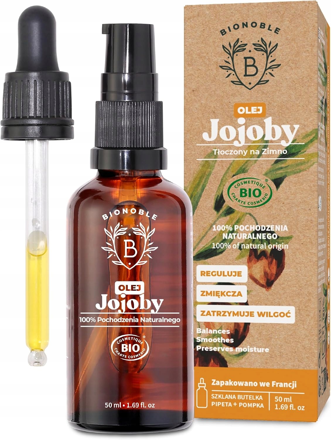 Bionoble Jojobový olej Bio Čistý lisovaný za studena Obličej Veganské vlasy 50 ml