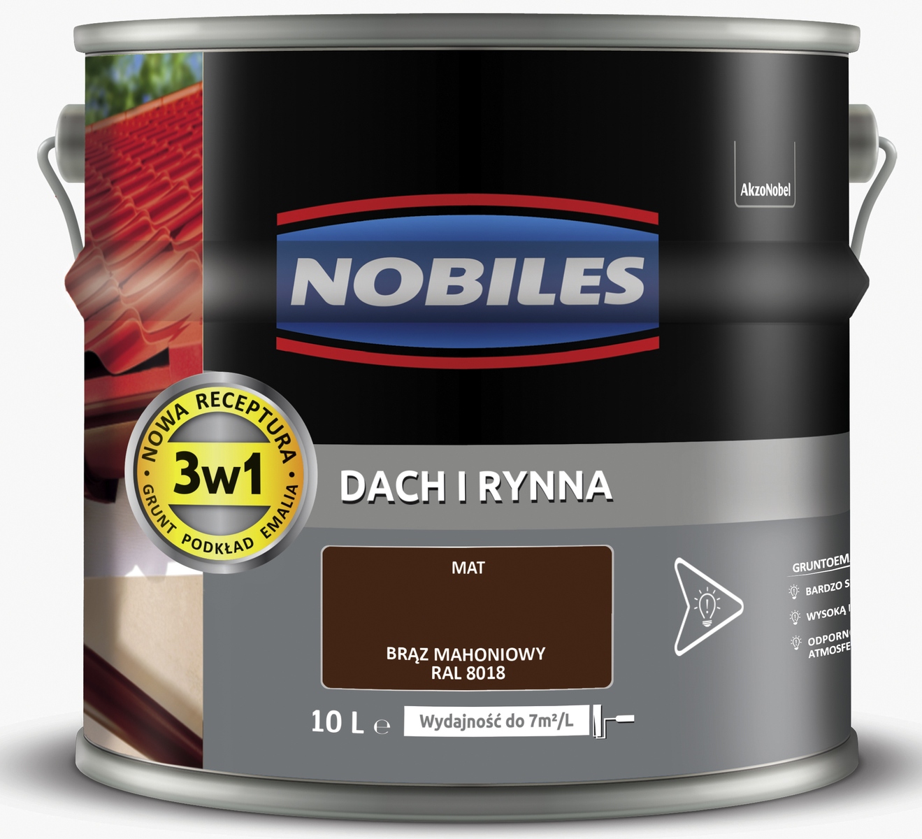 Nobiles střešní Barva na pozink a okapy 10 l Hnědá Ral 8016