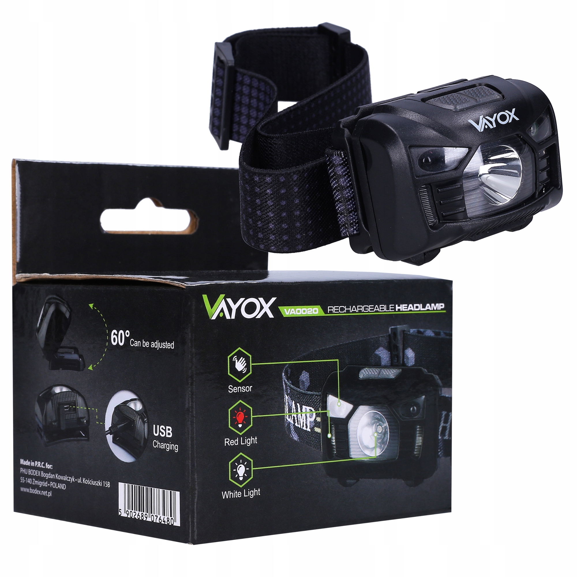 LATARKA LAMPA CZOŁOWA CZOŁÓWKA LED USB VAYOX 100LM