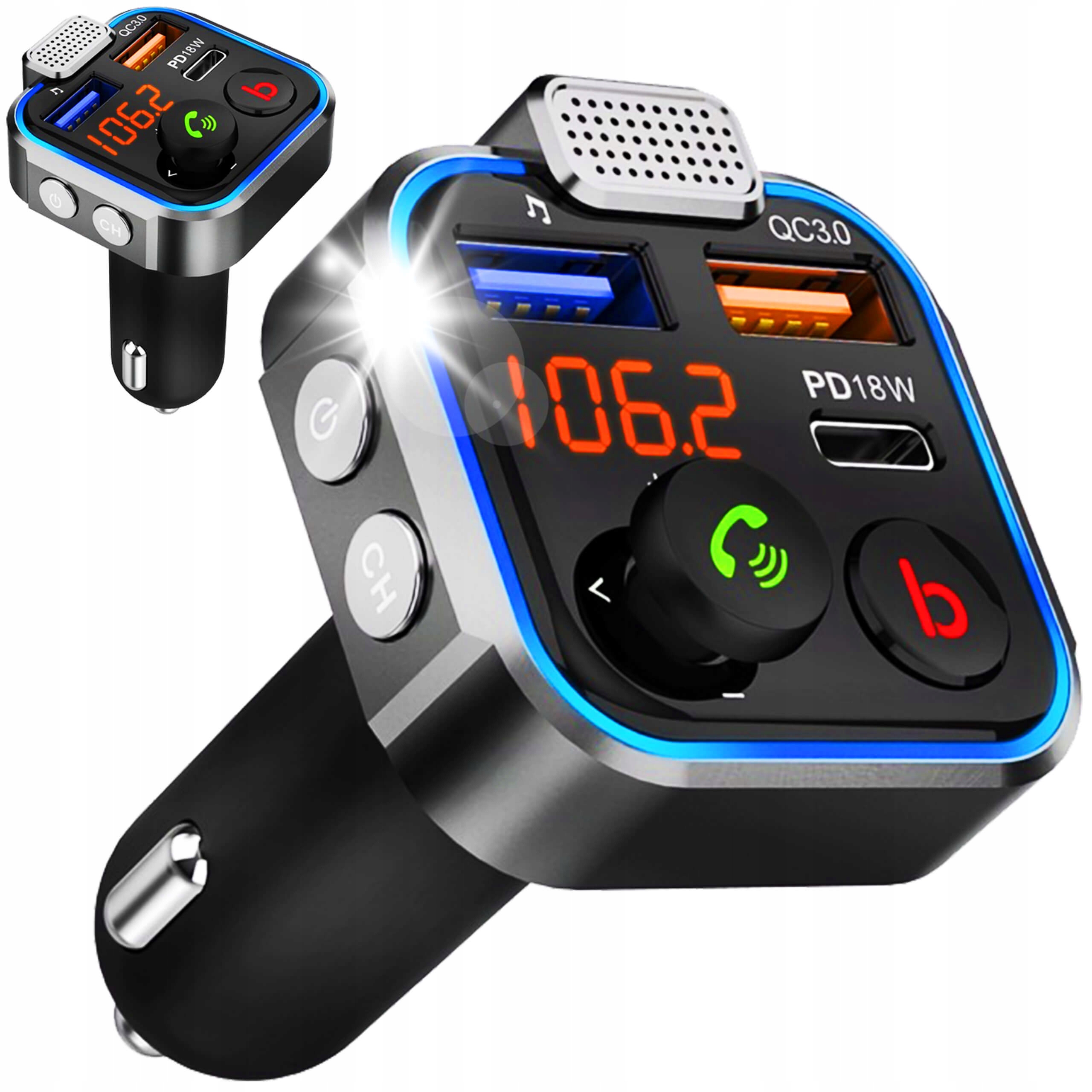 TRANSMITER SAMOCHODOWY BLUETOOTH FM MP3 SZYBKA ŁADOWARKA 3 x USB QC 3.0 Kod producenta TRANSMITER BLUETOOTH FM SAMOCHODOWY INTMIX 01