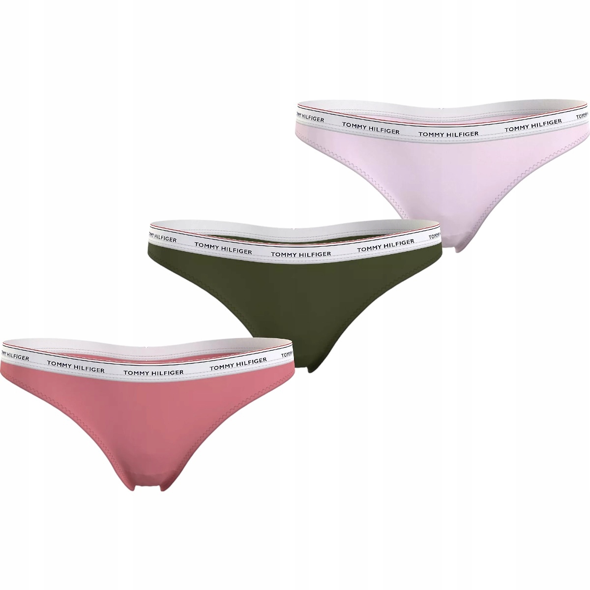 Tommy Hilfiger Tanga Dámské Kalhotky Thong 3P Růžové/zelené r.XS