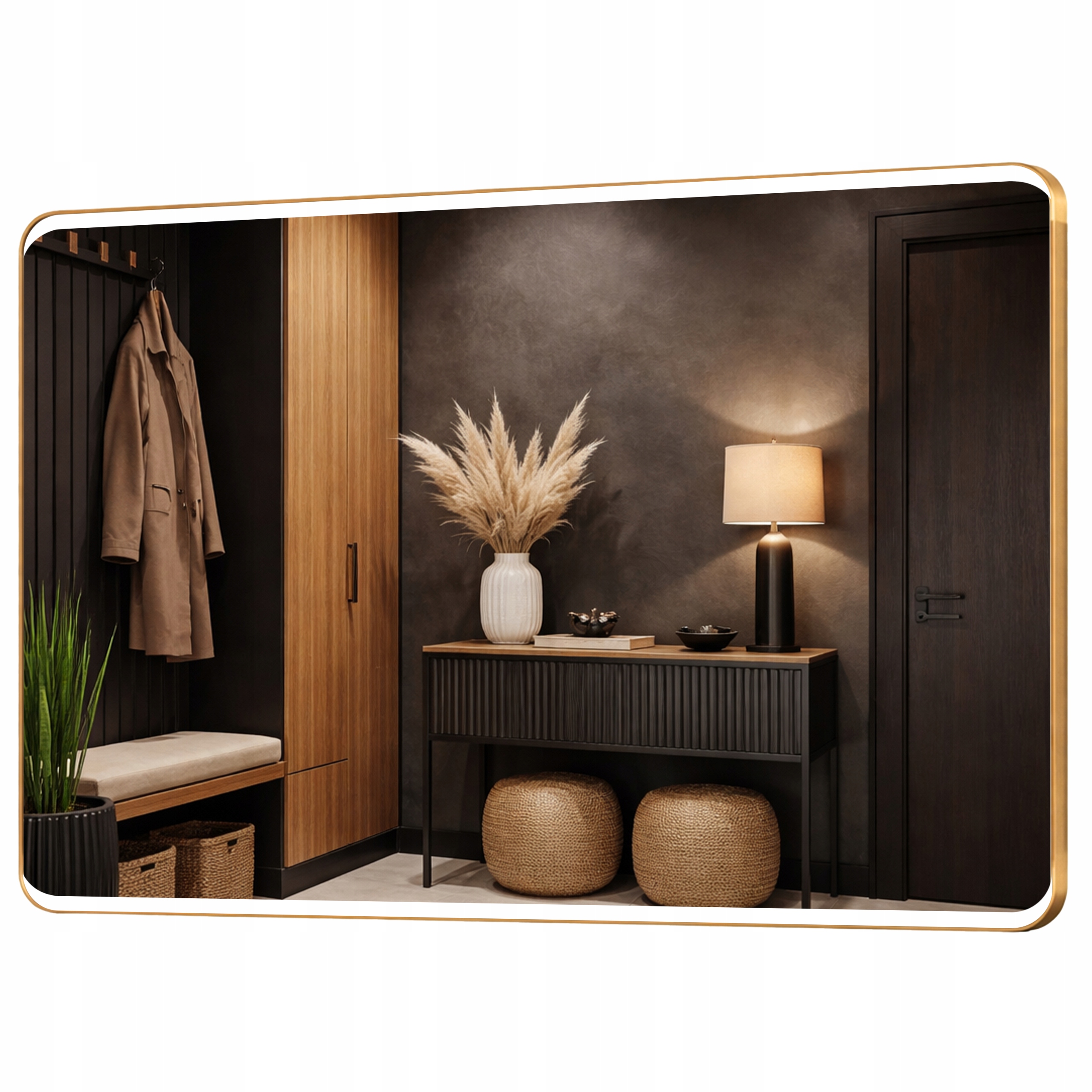 Obdĺžnikové Zrkadlo Zaoblené 120x60 Hliníková Rámka Loft Podsvietená