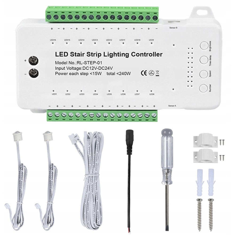Sterownik Schodowy Led Pir Kaskadowy Czujnik 16 Schodów Led 240W 12V 24V