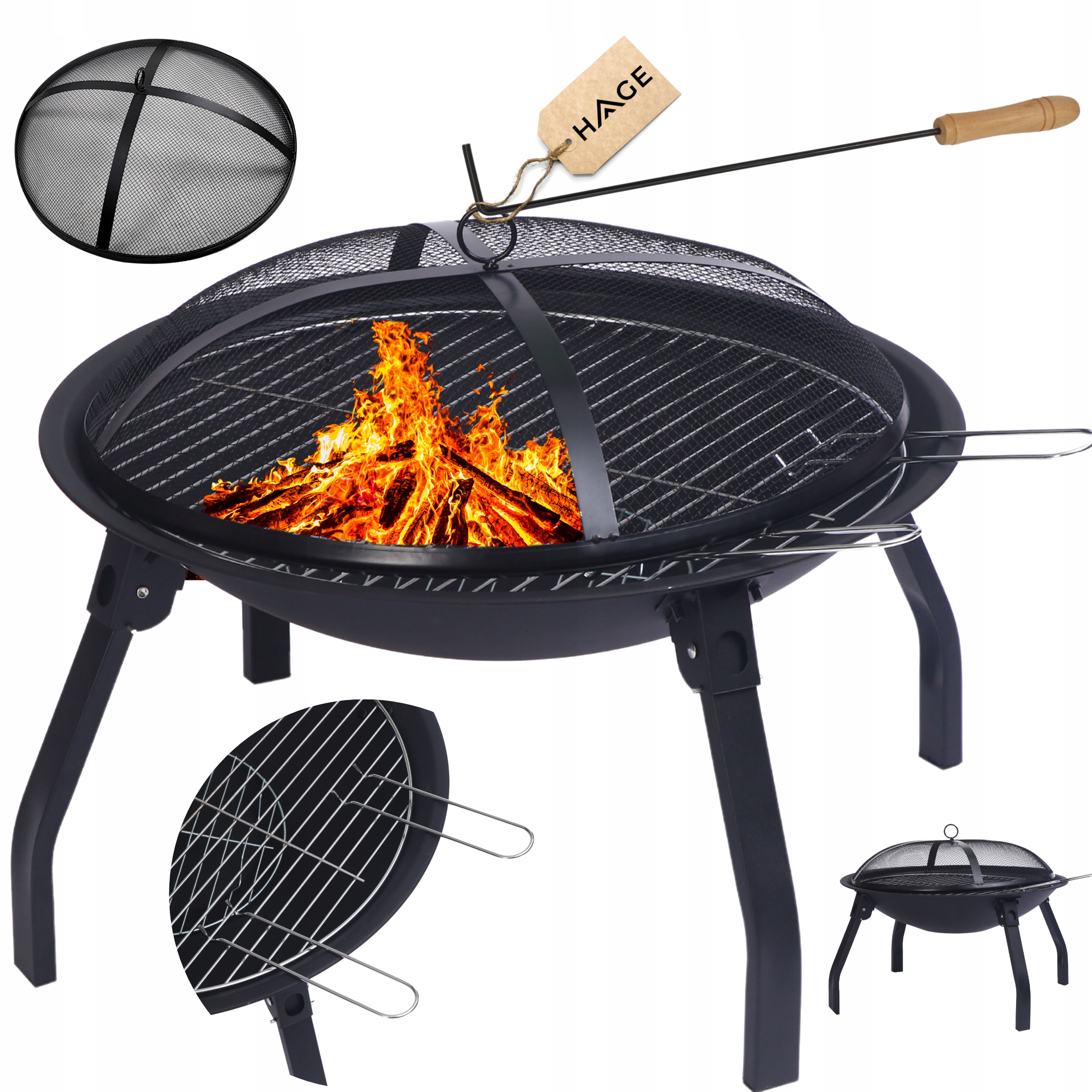 Zahradní Ohniště S Víkem Torino 55 CM Pro Ohniště Grilu, Ocelové, Černé