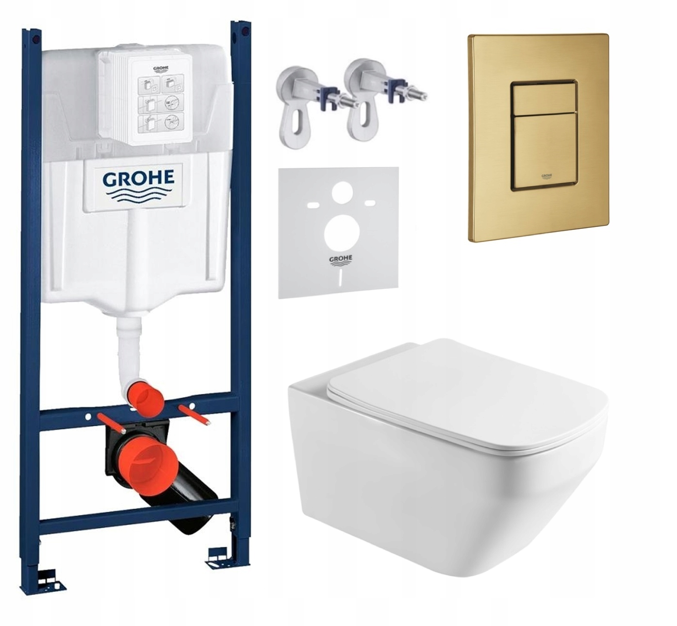 Wc sada Grohe Rapid s Wc misou Naron a tlačidlom, zlatá kartáčovaná